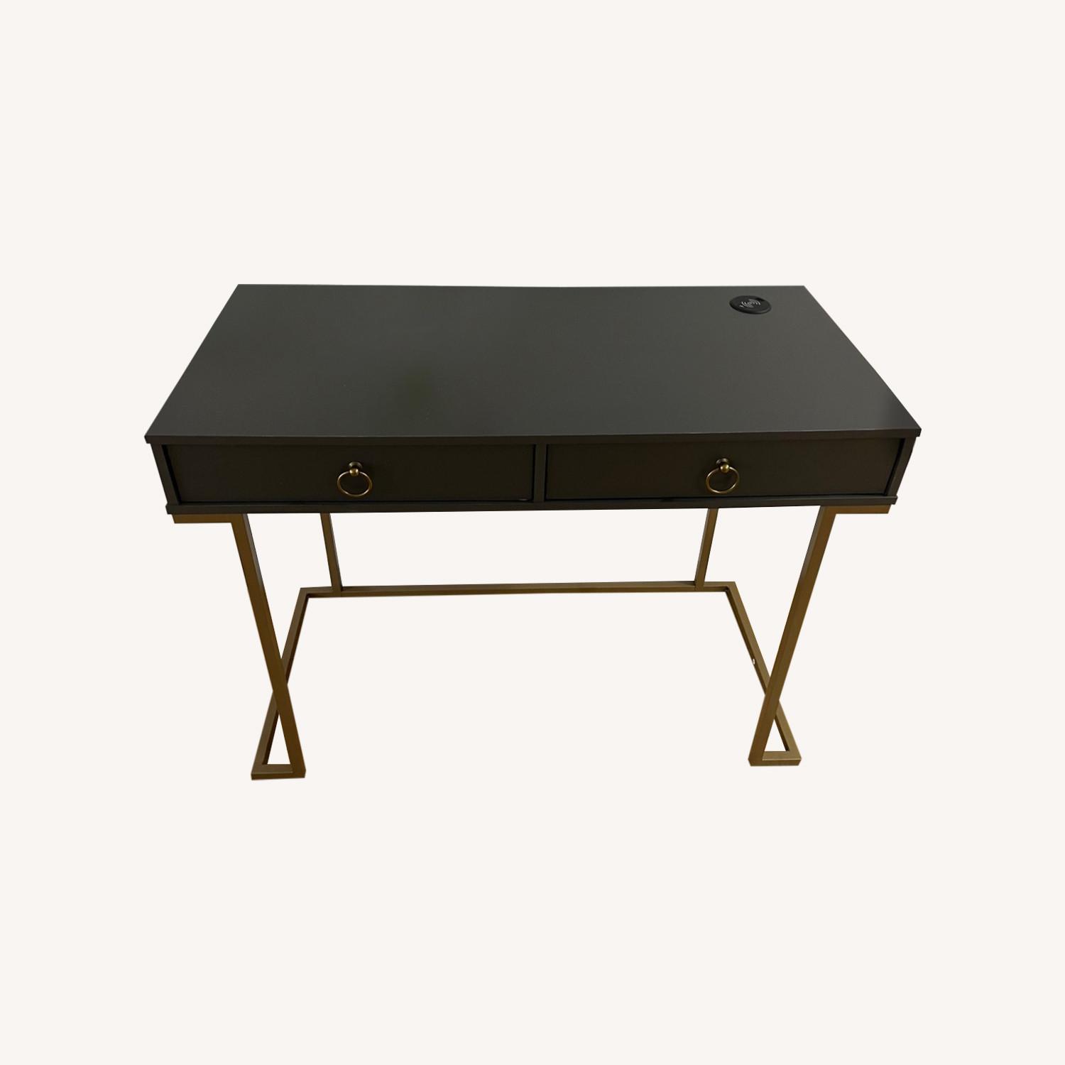 Dark Blue Tech Savvy Desk With 2 Drawers - image-0