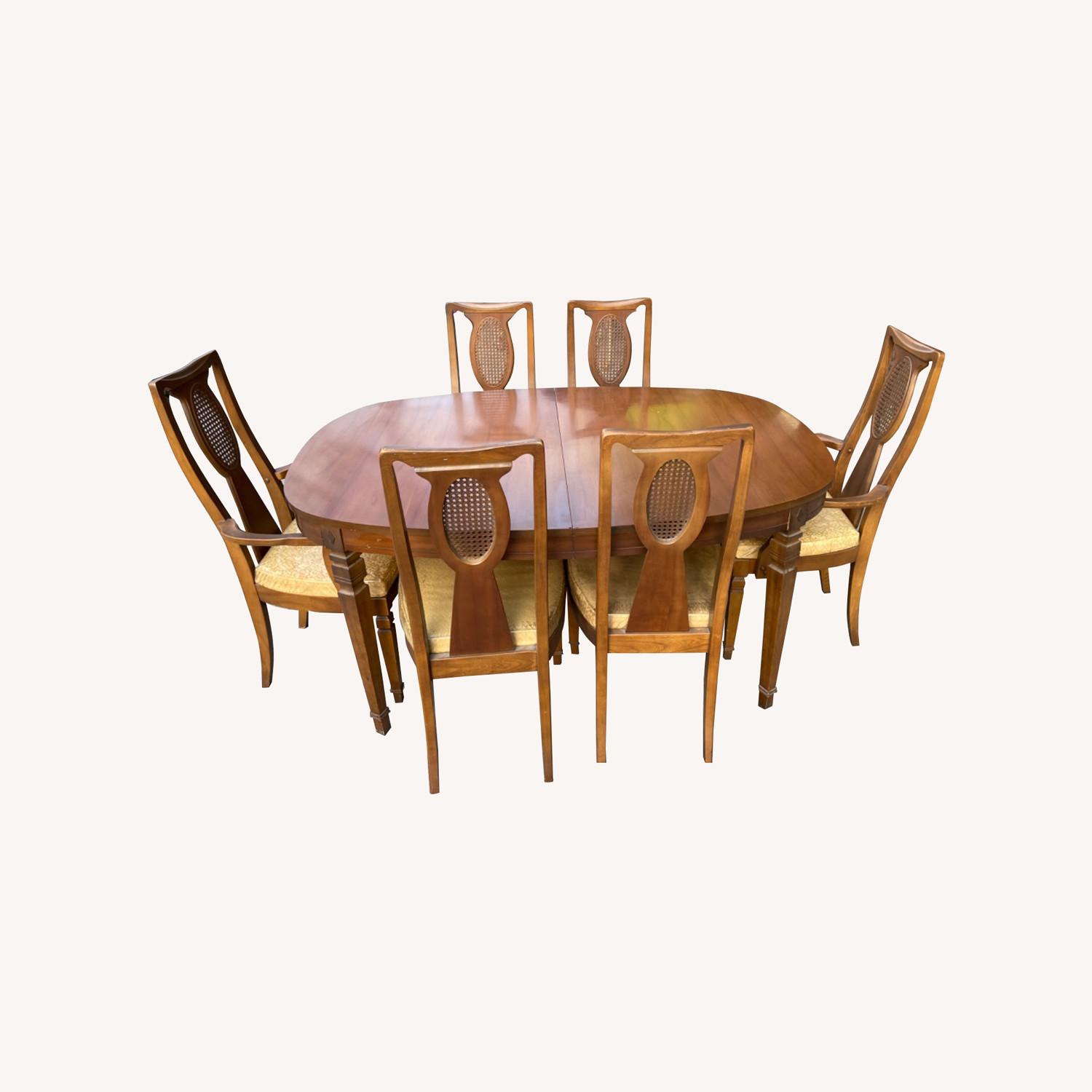 1970s Solid Wood Extendable Dining Table w 6 Chairs - image-0