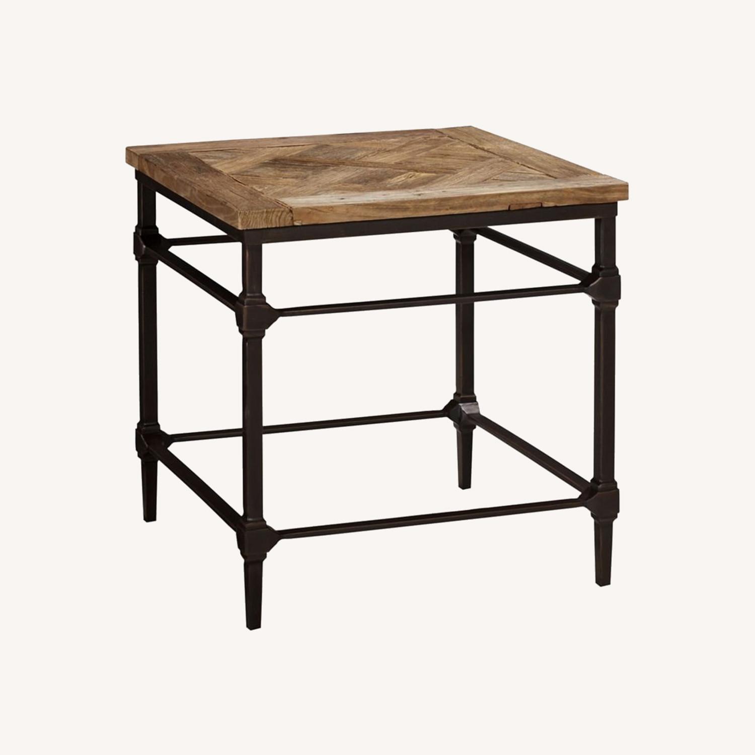 Pottery Barn Parquet Reclaimed Wood & Metal End Table AptDeco