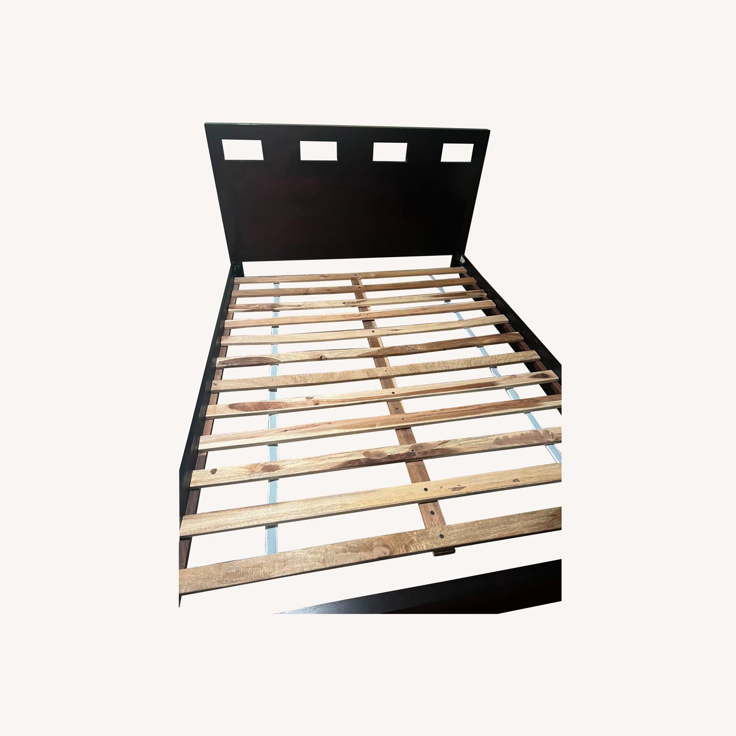 Dark Cherry Wood Queen Headboard + Bedframe - image-0