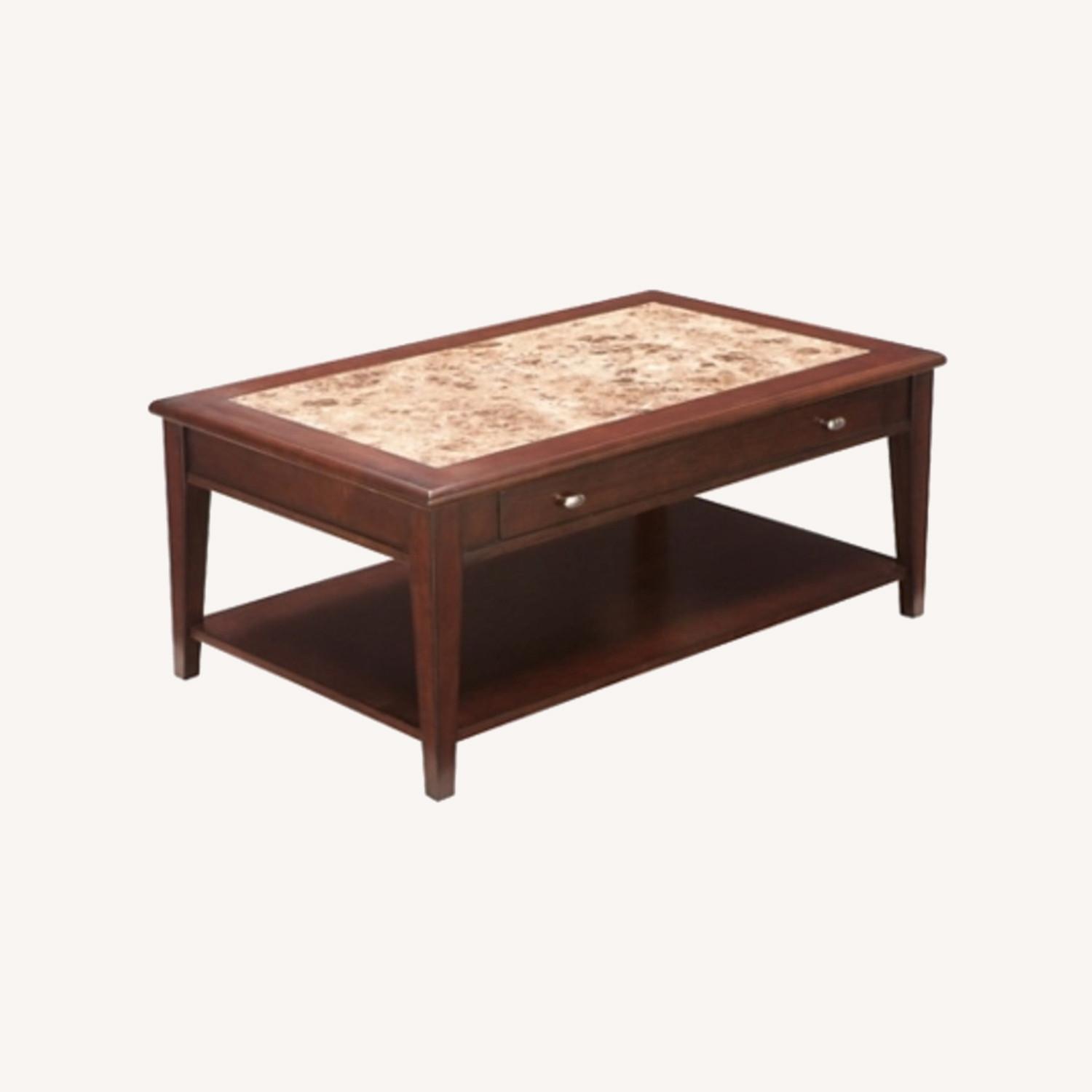 Raymour & Flanigan Marble Look Lift Top Coffee Table AptDeco