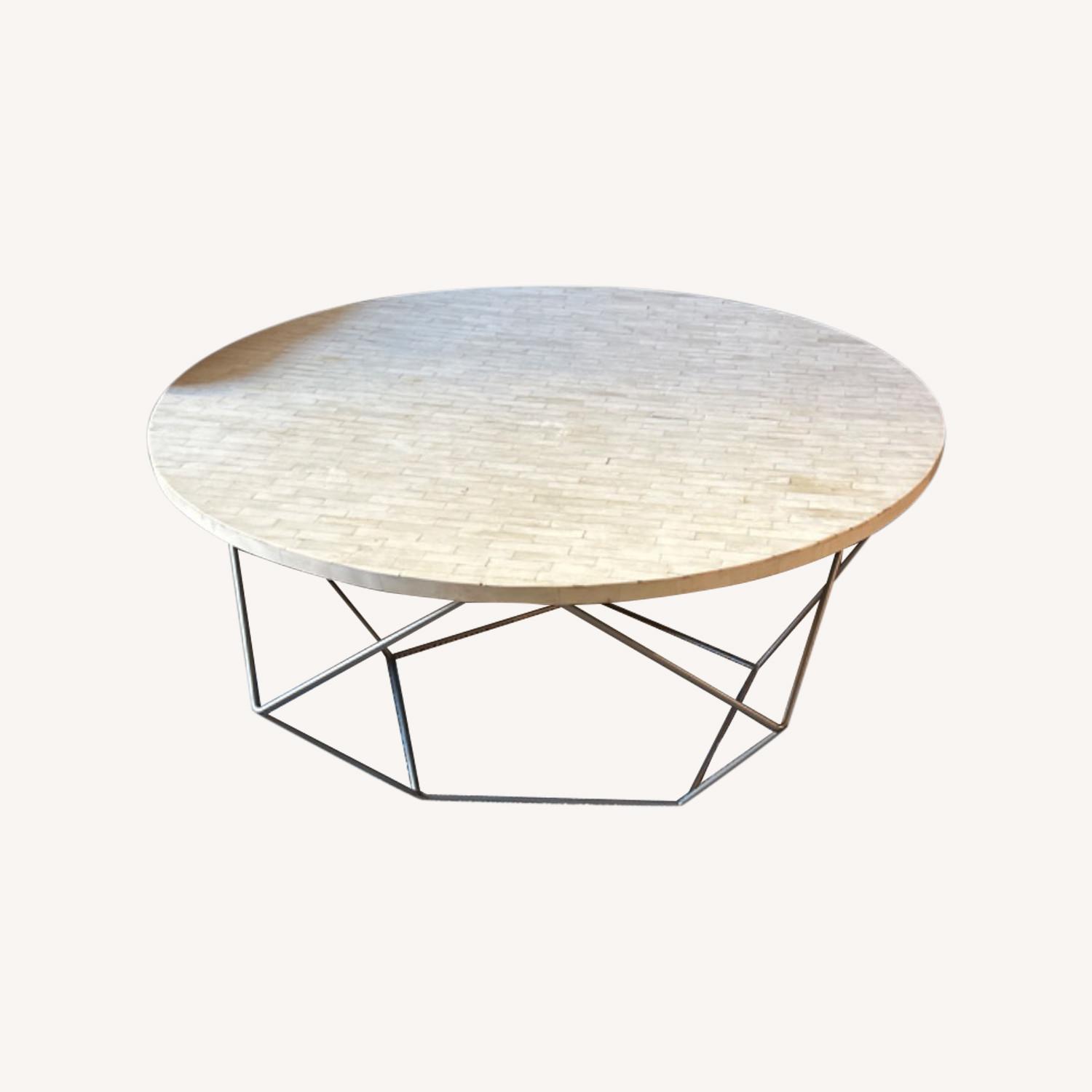 Pottery Barn White Marble Stone Coffee Table AptDeco