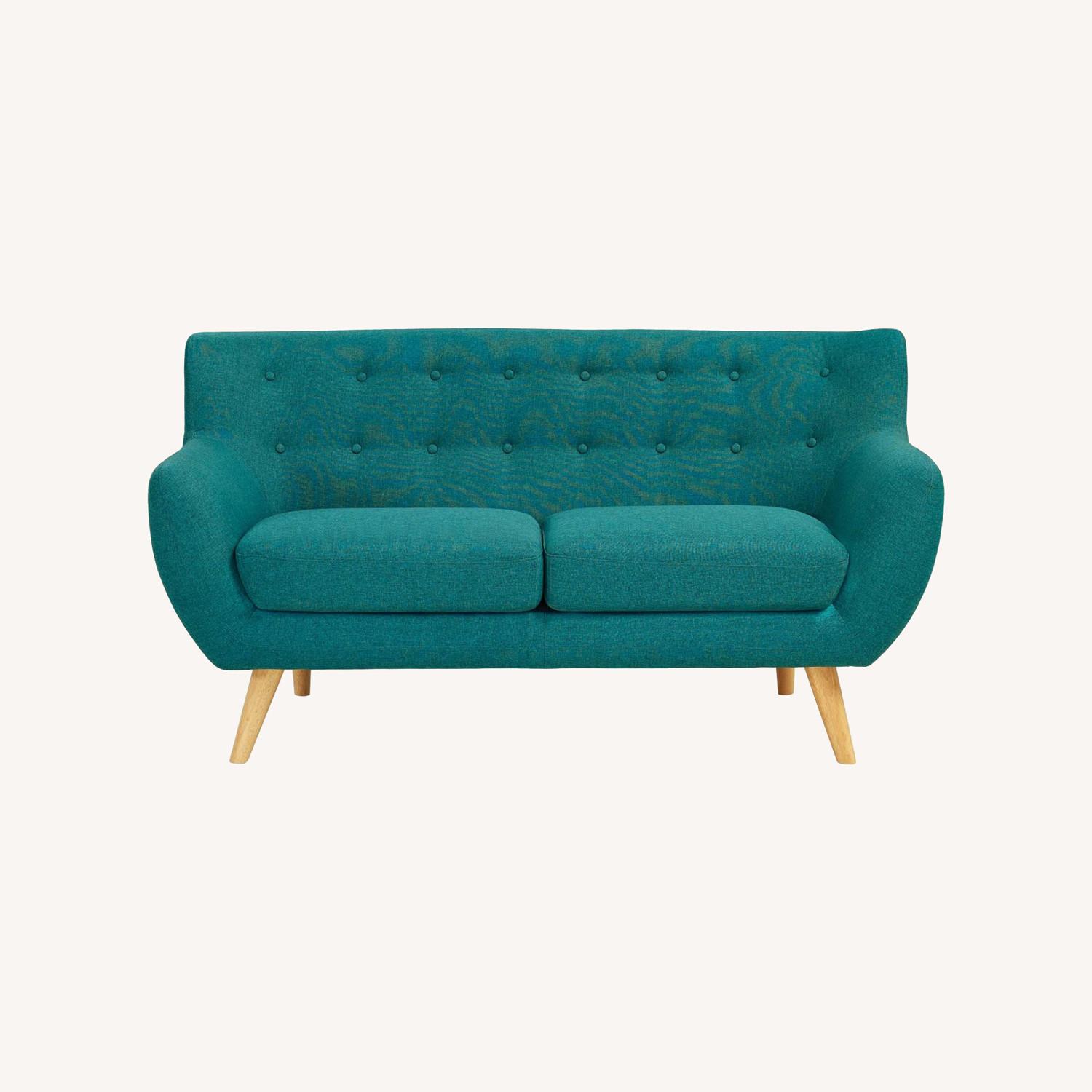 MidCentury Modern Loveseat Upholstered In Teal AptDeco