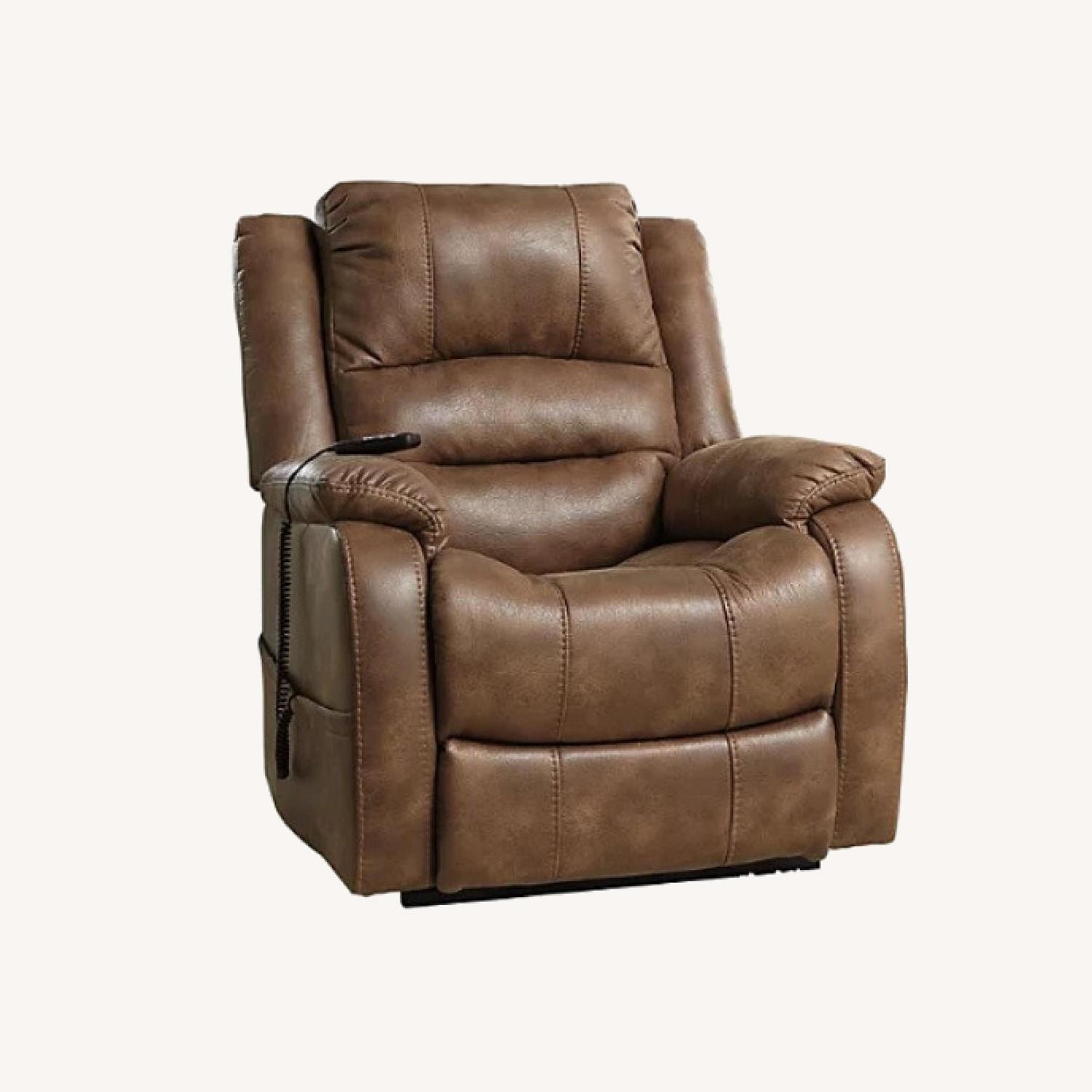 Ashley Saddle Brown Yandel Power Lift Recliner - image-0