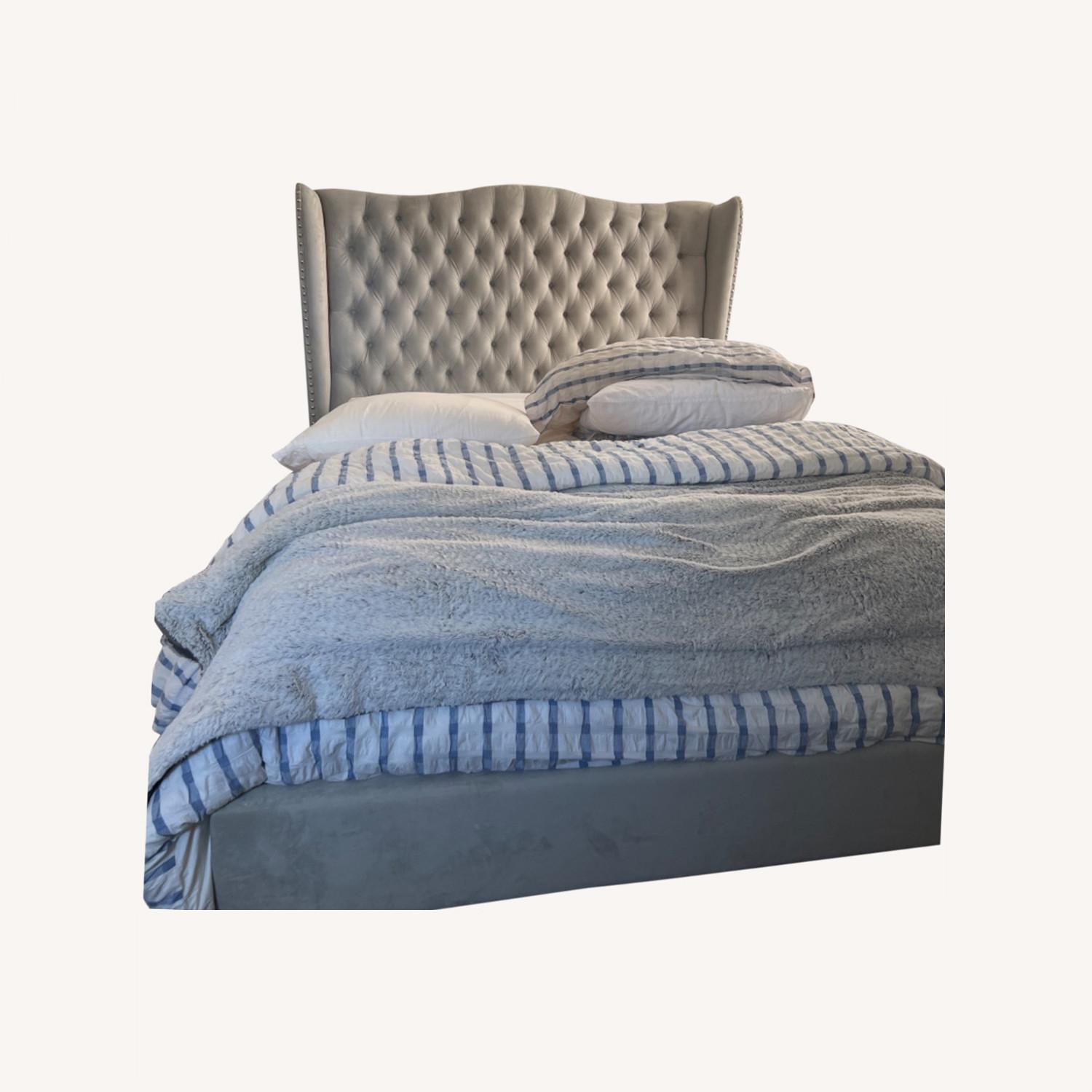 Z Gallerie Bella Grey Velvet Queen Bed AptDeco