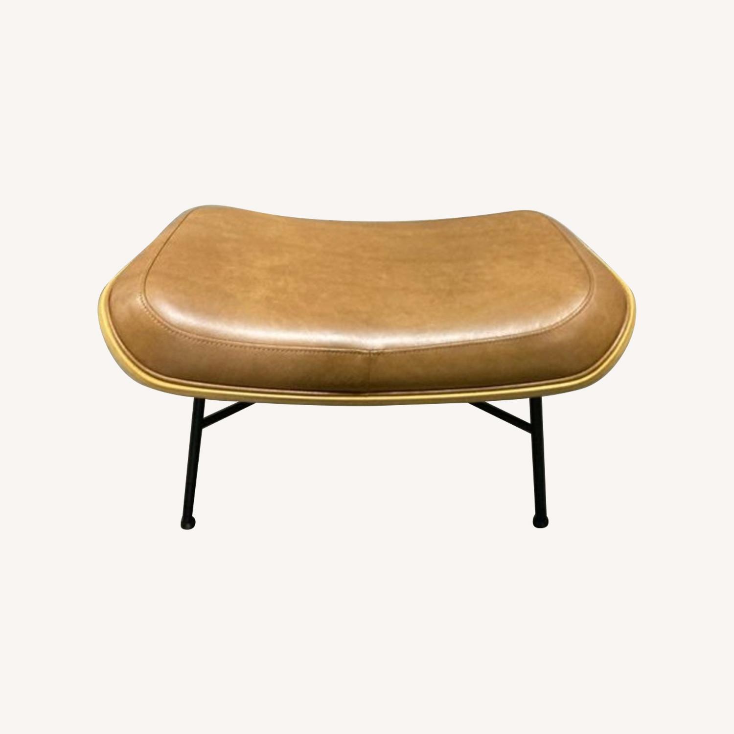 Burrow The Vesper Wood & Leather Ottoman in Camel - image-0