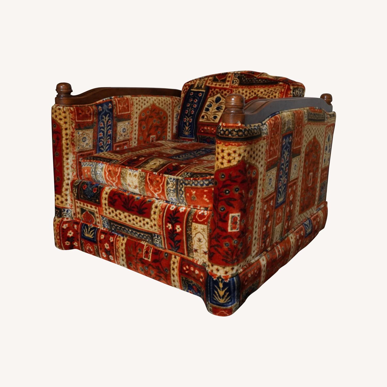 Vintage 70s Patterned Brushed Velvet Chair - image-0