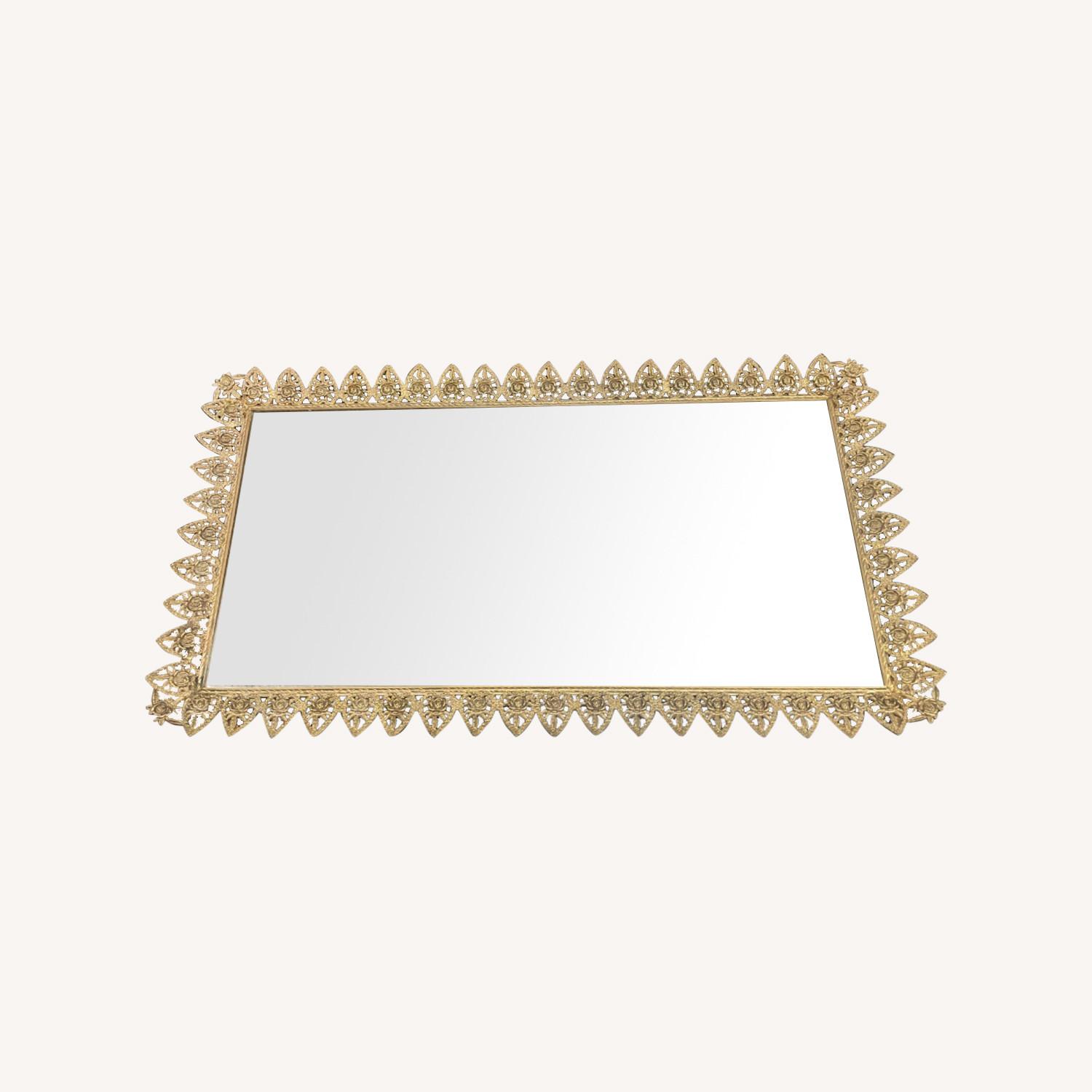 Antique 1940s Brass Framed Mirror Tray AptDeco