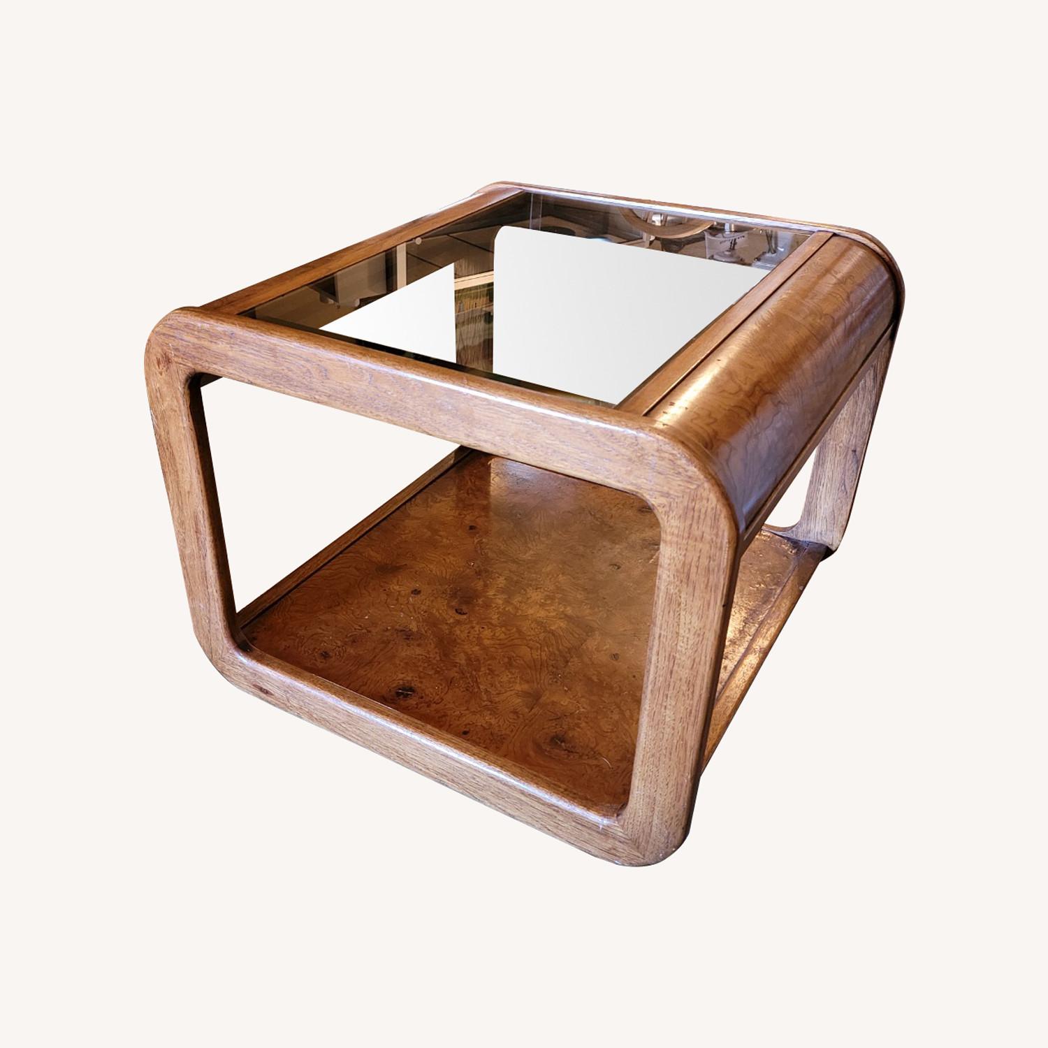 1970s Maple Wood Beveled Glass Top End Table - image-0