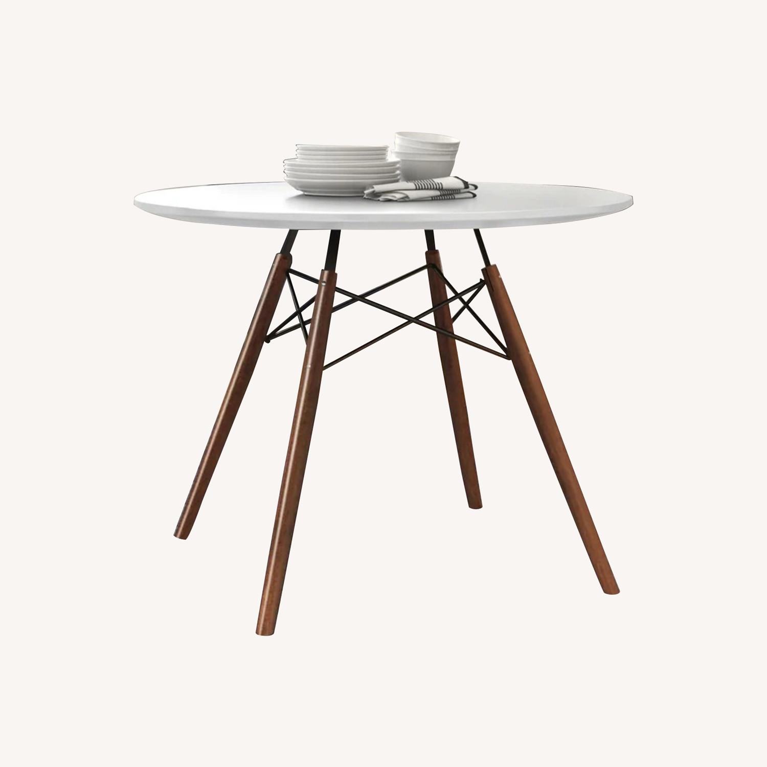 Modern Round Table White with Walnut Base - image-0