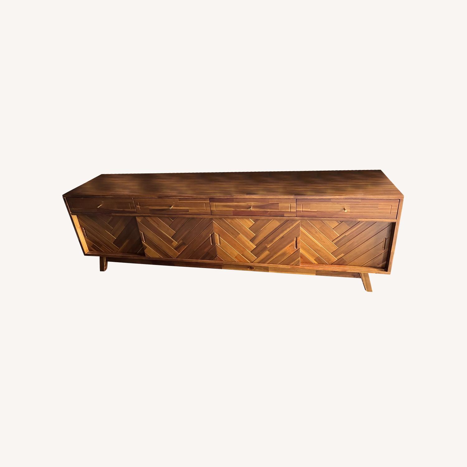 AllModern Anja Acacia Wood Herringbone Media Console AptDeco