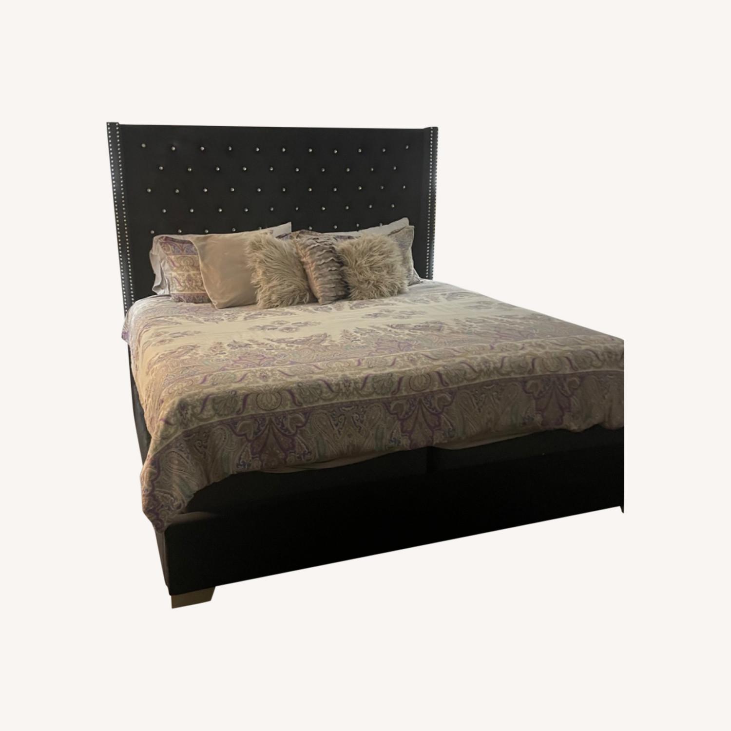 King Bed With Black Velvet Tufted Headboard AptDeco