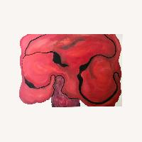 Vintage Organic Modern Abstract Painting in Red