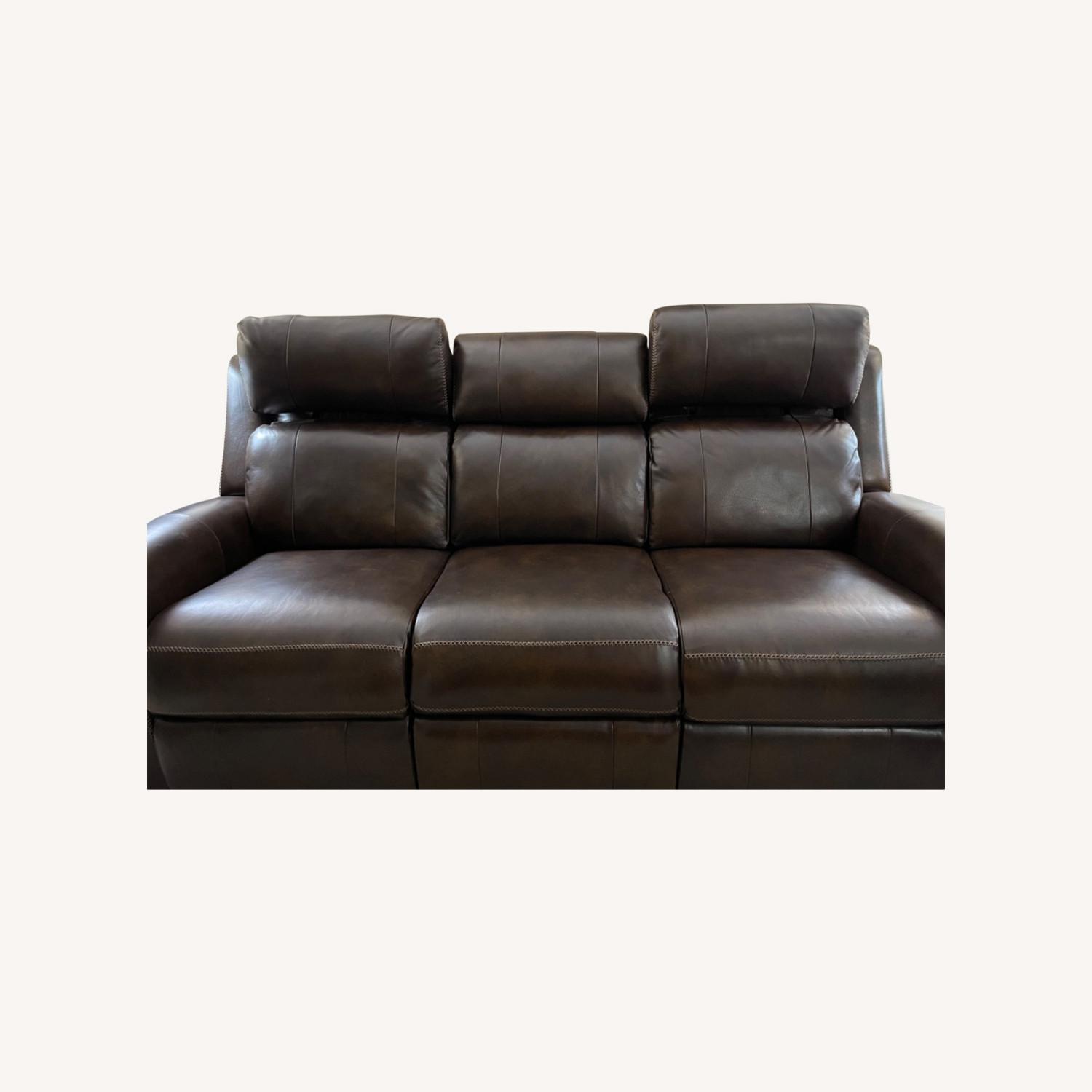 Living Spaces Stetson Leather 87" Power Reclining Sofa AptDeco