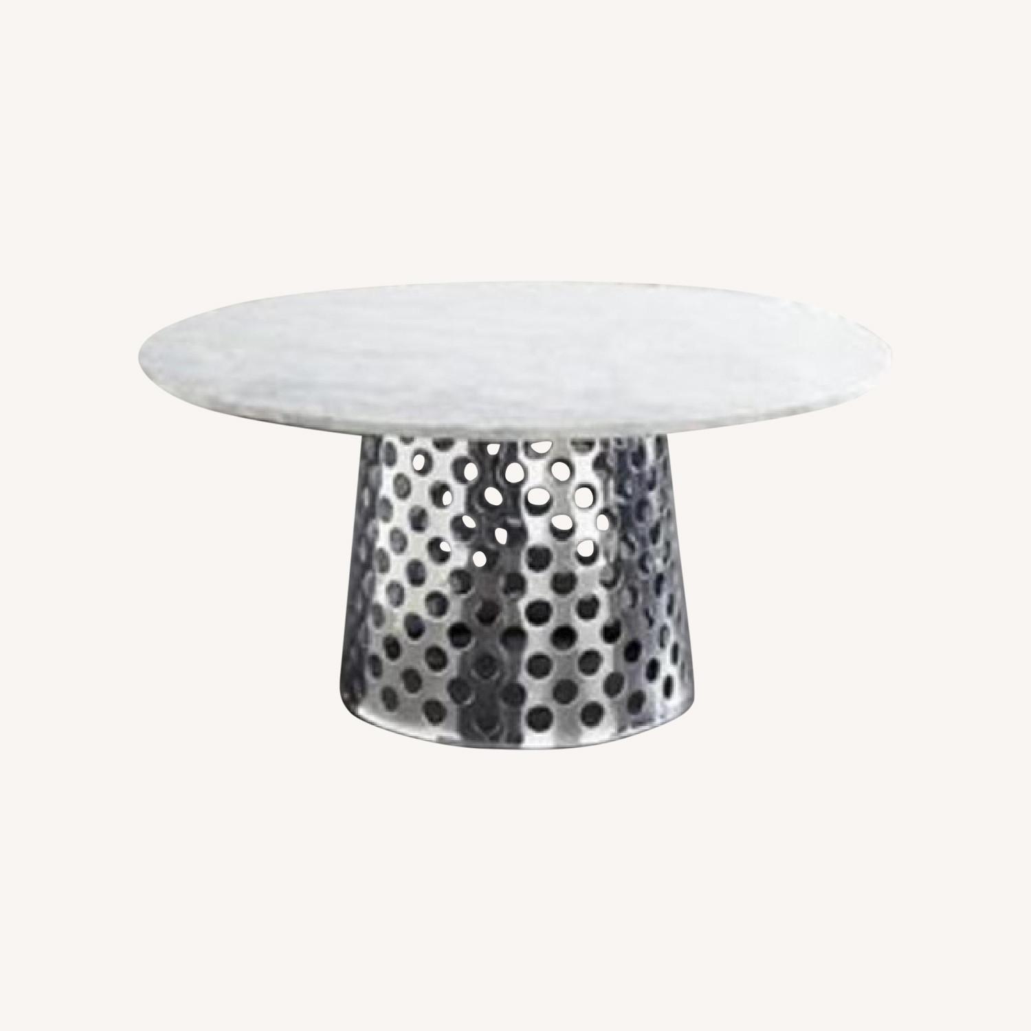 Crate & Barrel Round Carrara Marble Table - image-0