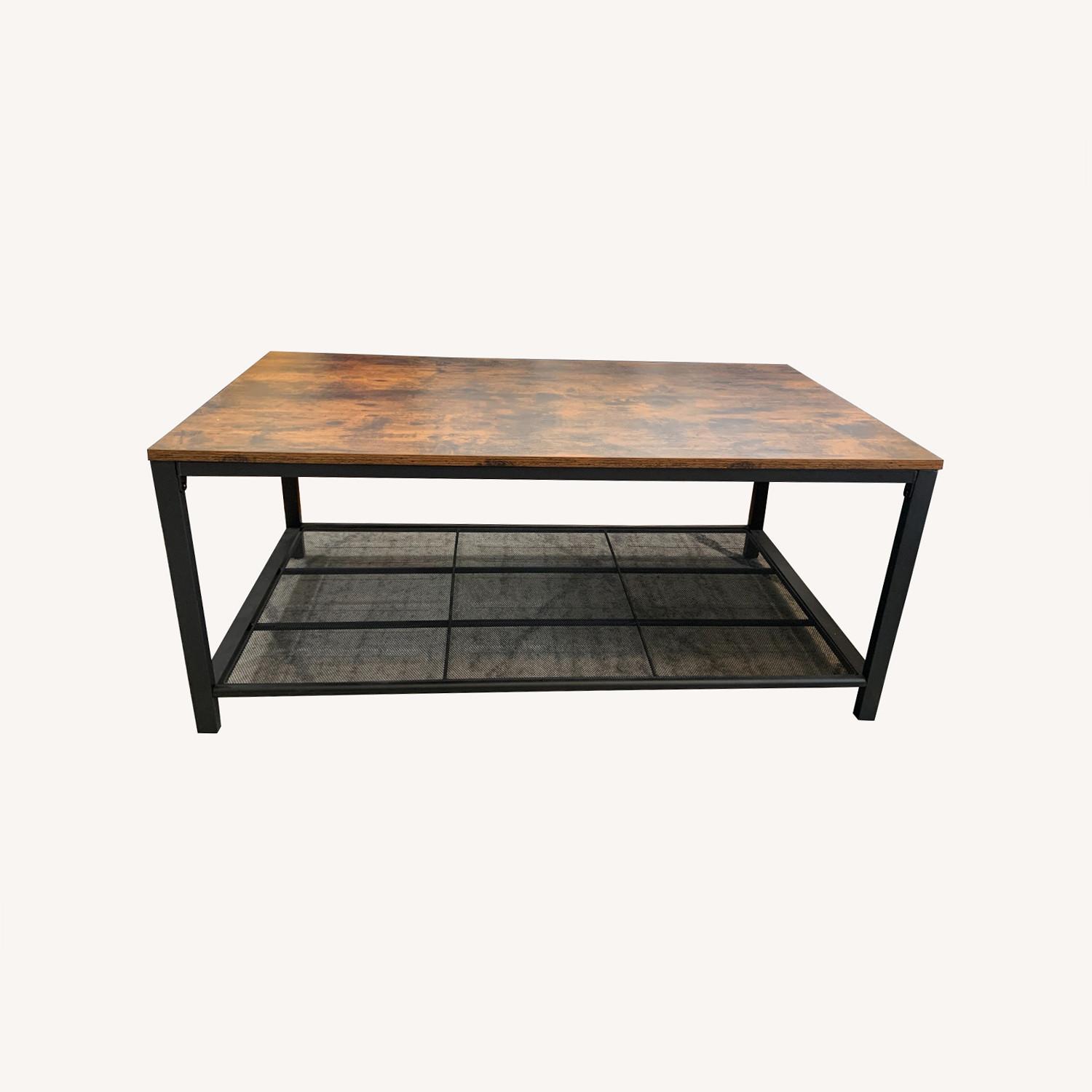 Brown Wood Coffee Table With Iron Shelf Storage - image-0