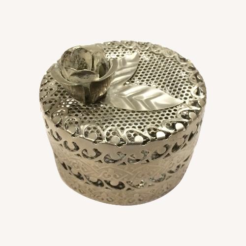 Used Handmade Floral Metal Cylinder Box With Lid for sale on AptDeco