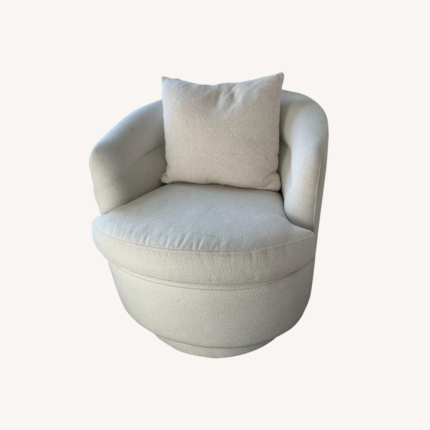 West Elm White Boucle Swivel Chair - image-0