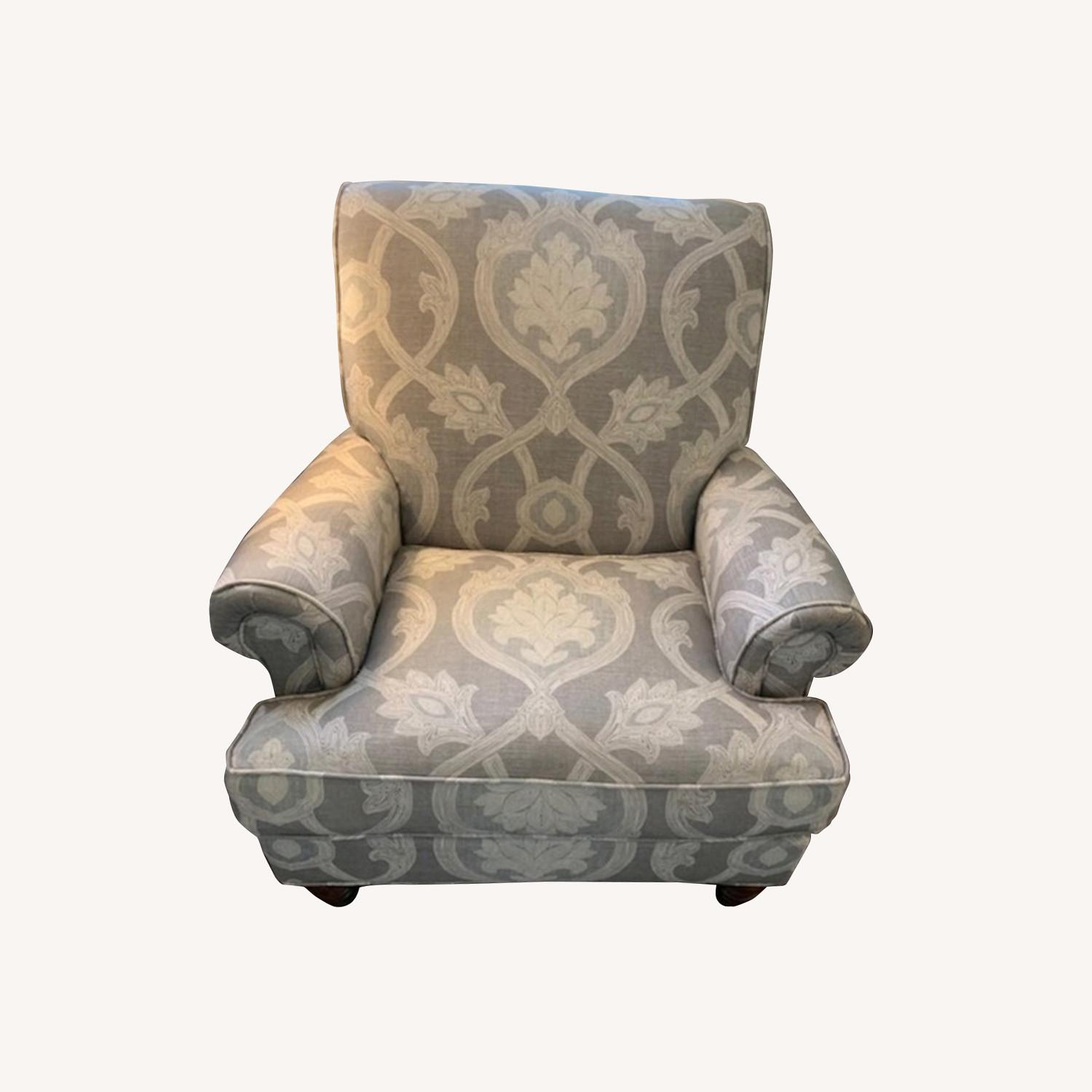 Raymour & Flanigan Grey Blue and White Armchair AptDeco