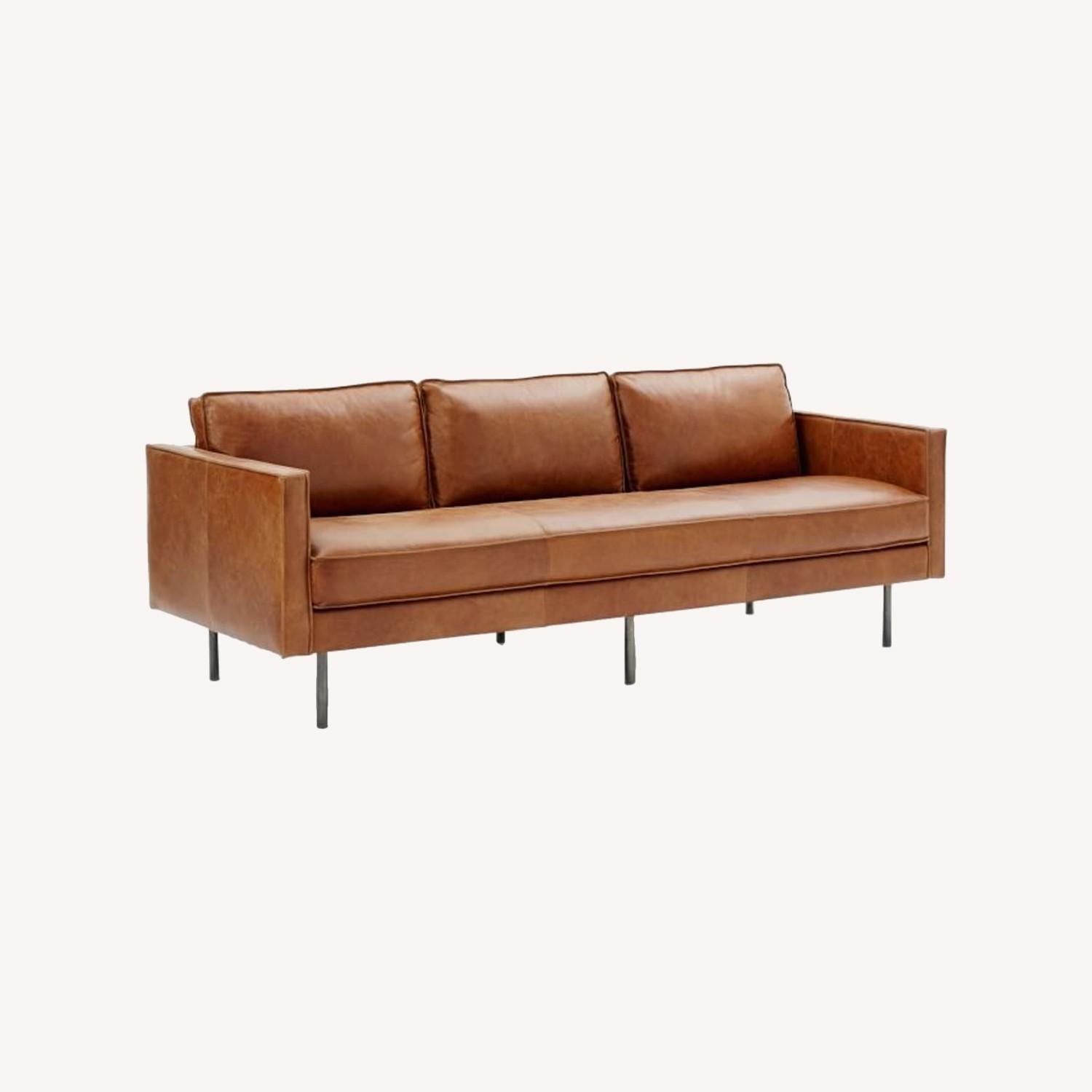 West Elm Axel Leather Sofa 89" Nut, Quick Ship Leather AptDeco