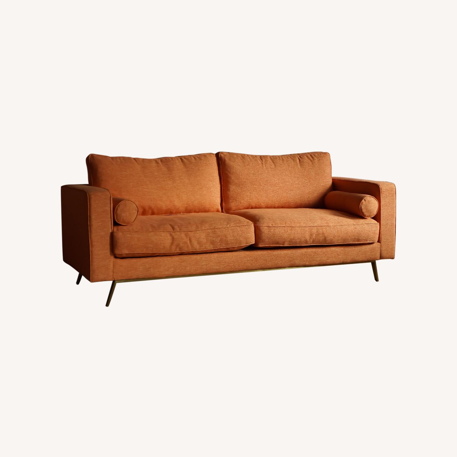 Mid Century Modern Sofa in Burnt Orange Fabric - image-7