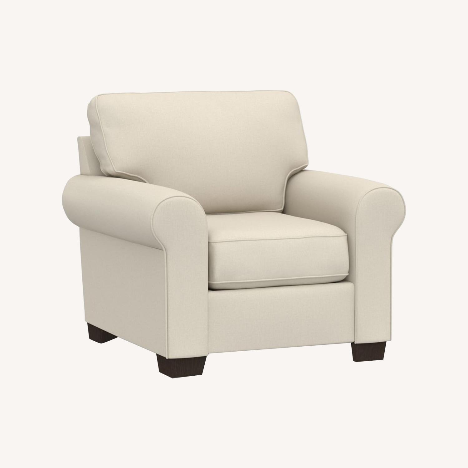 Pottery Barn Buchanan Roll Arm Upholstered Armchair AptDeco