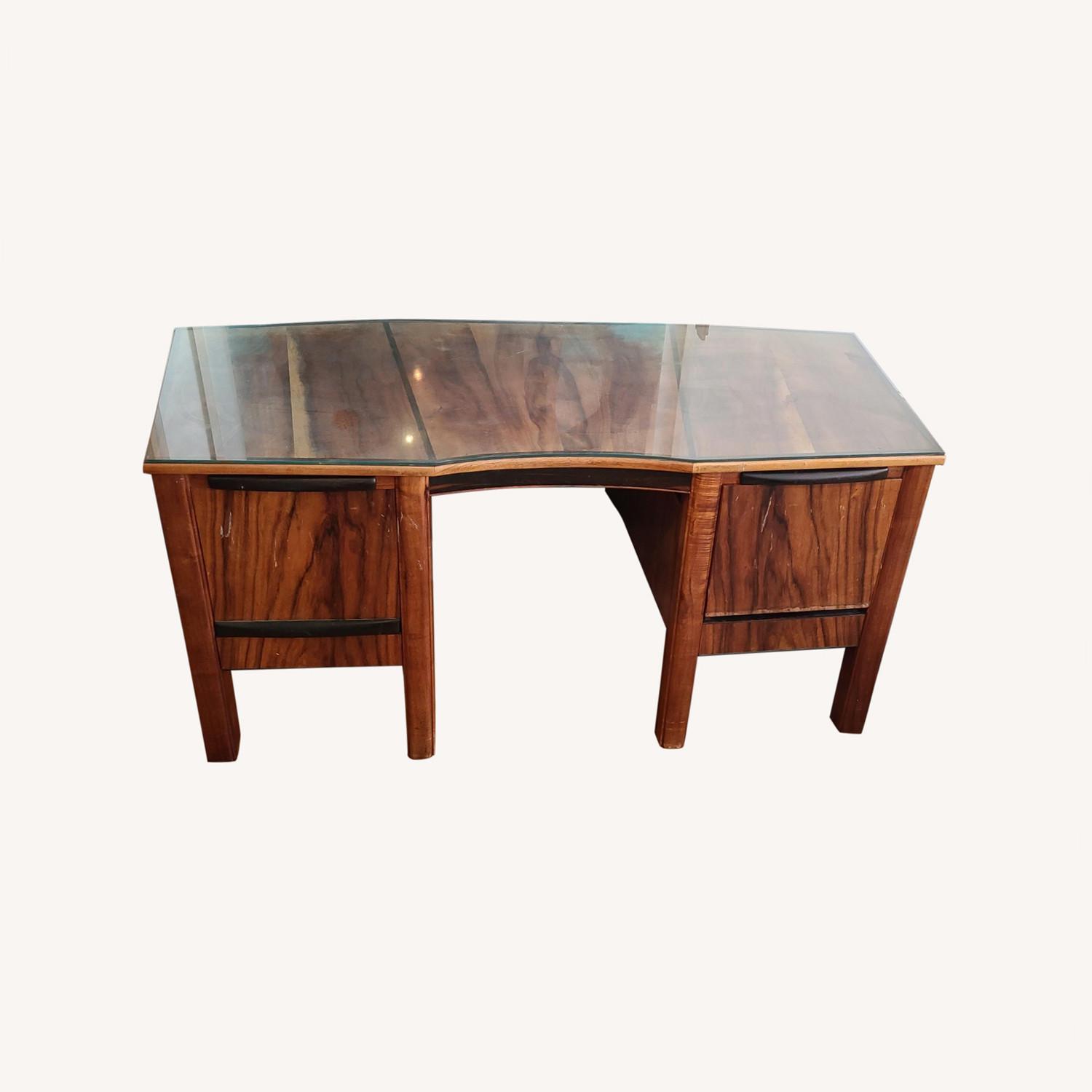 Teak Desk With Side Table and Custom Glass AptDeco