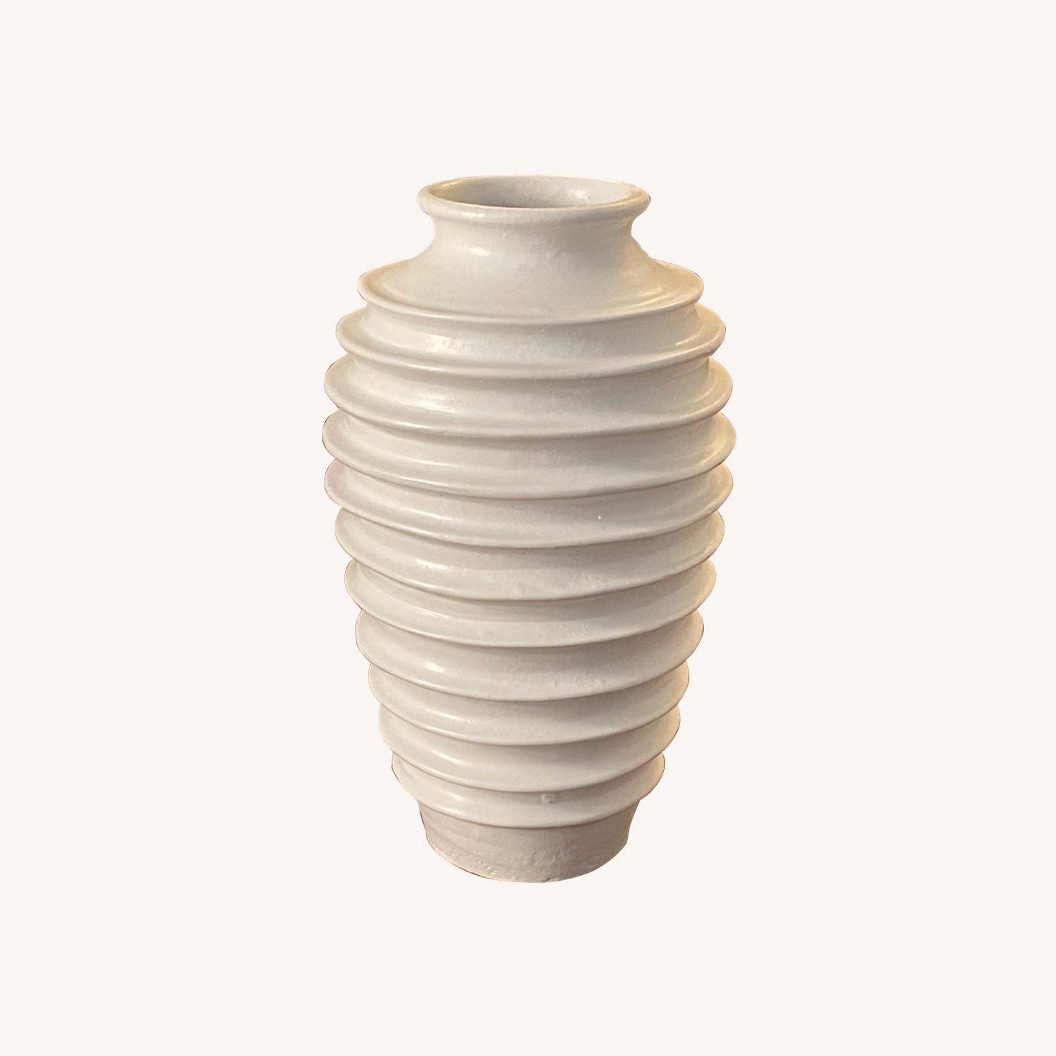 CB2 Zion Ribbed White Terracotta Vase AptDeco