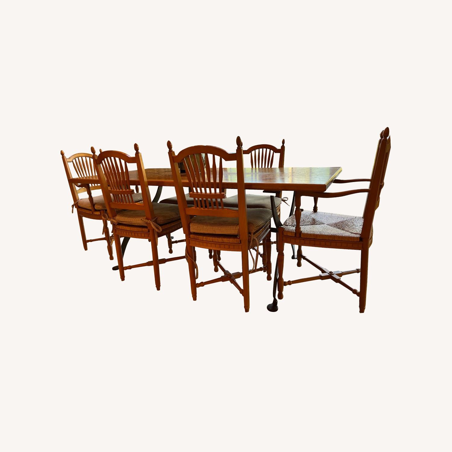 6 Wheat Back Dining Chairs With Table - image-0