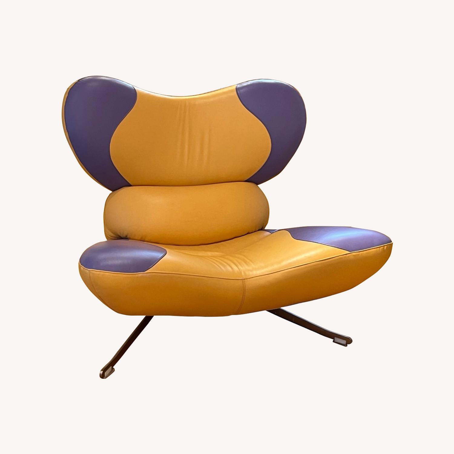 Supersized 2 Toned Leather Accent Chairs AptDeco