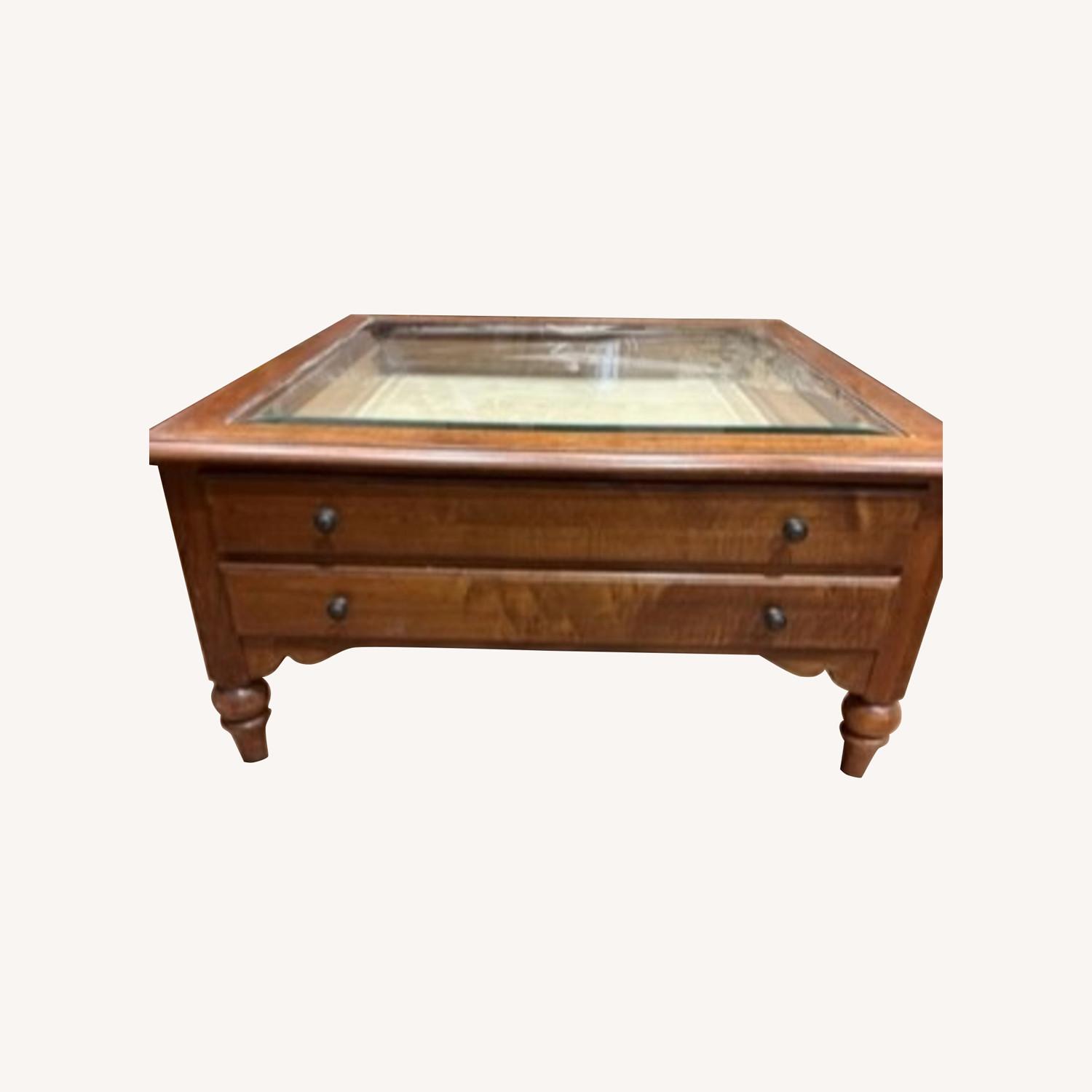 Glass Windowed Top Coffer Table (2 Drawer) - image-0