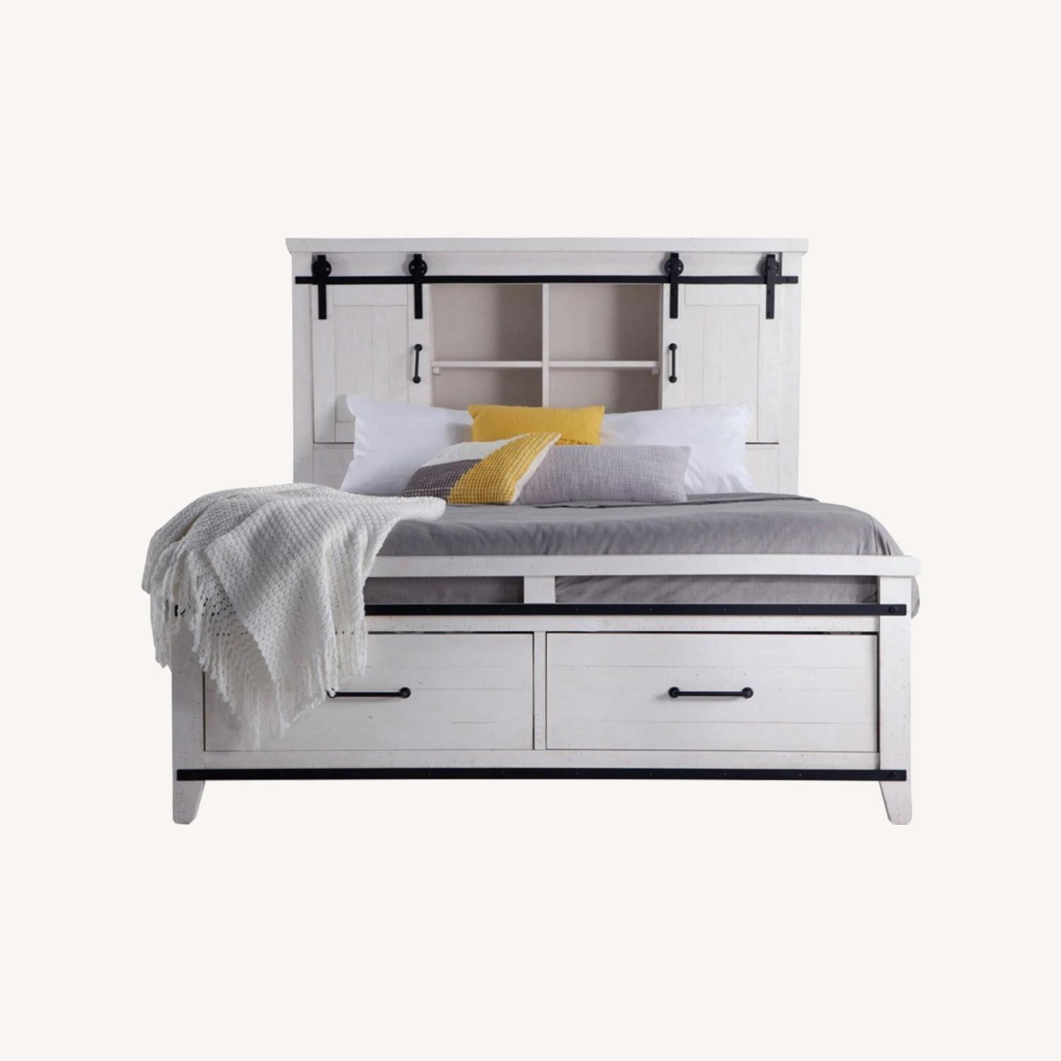 Solid Antique Look With Drawers Bed, USB and Bookshelve - image-0