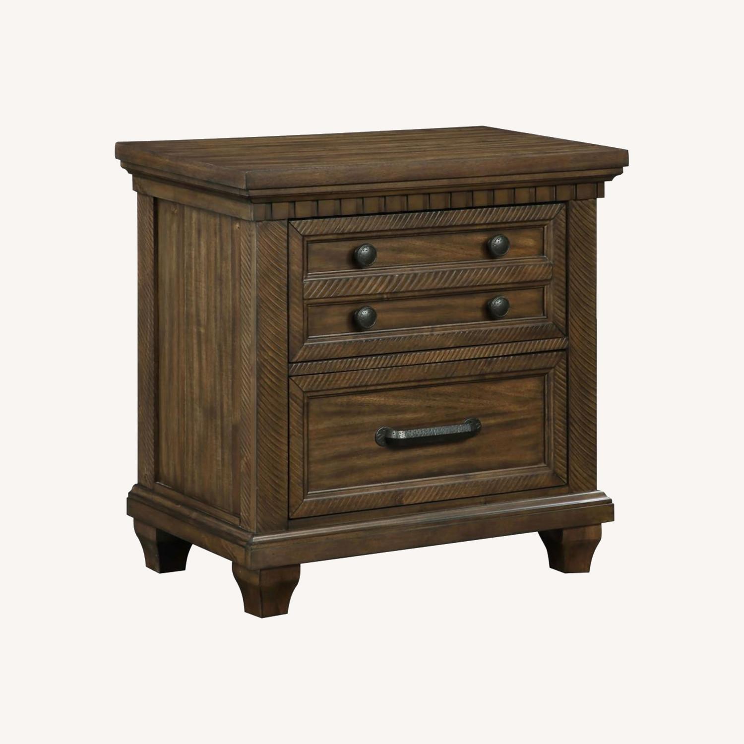 Farmhouse Style Nightstand In Acacia Brown Finish AptDeco