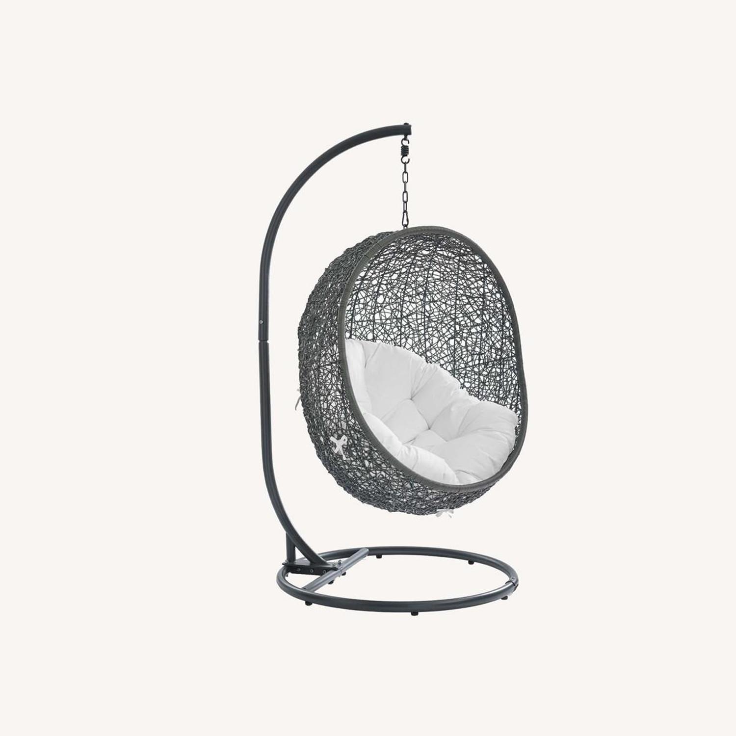 Outdoor Patio Swing Chair W Stand In Gray & White - image-0