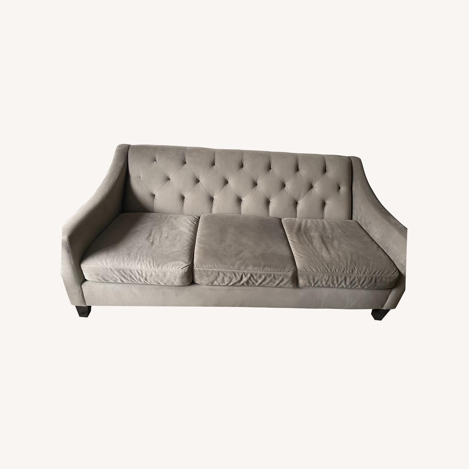 Macy's Grey Velvet Couch AptDeco