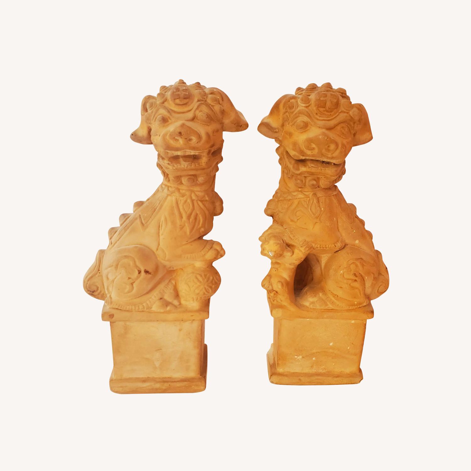 Terracotta Foo Dog Statuette Bookends Pair - image-0