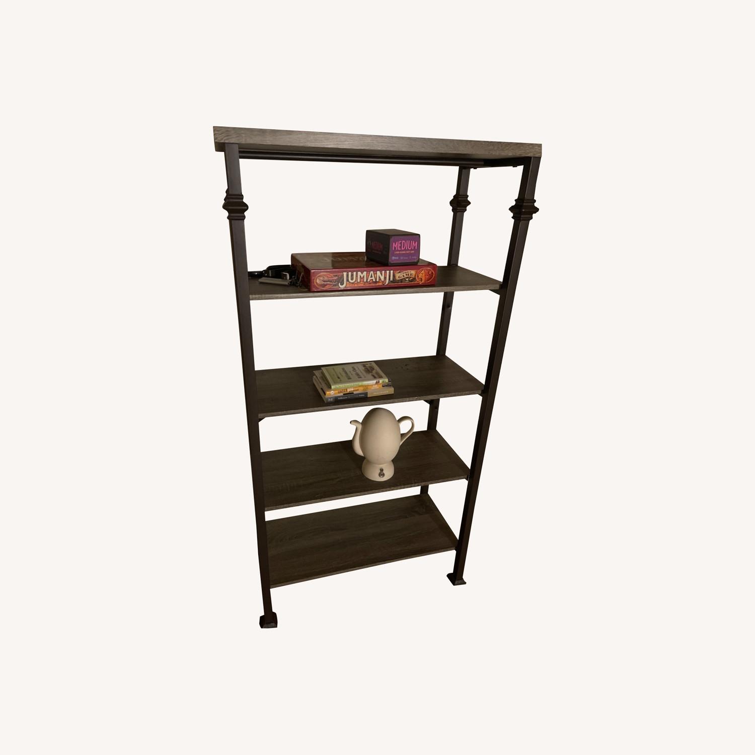 Habersham Dark Grey Metal Frame Wood Veneer Bookshelf AptDeco