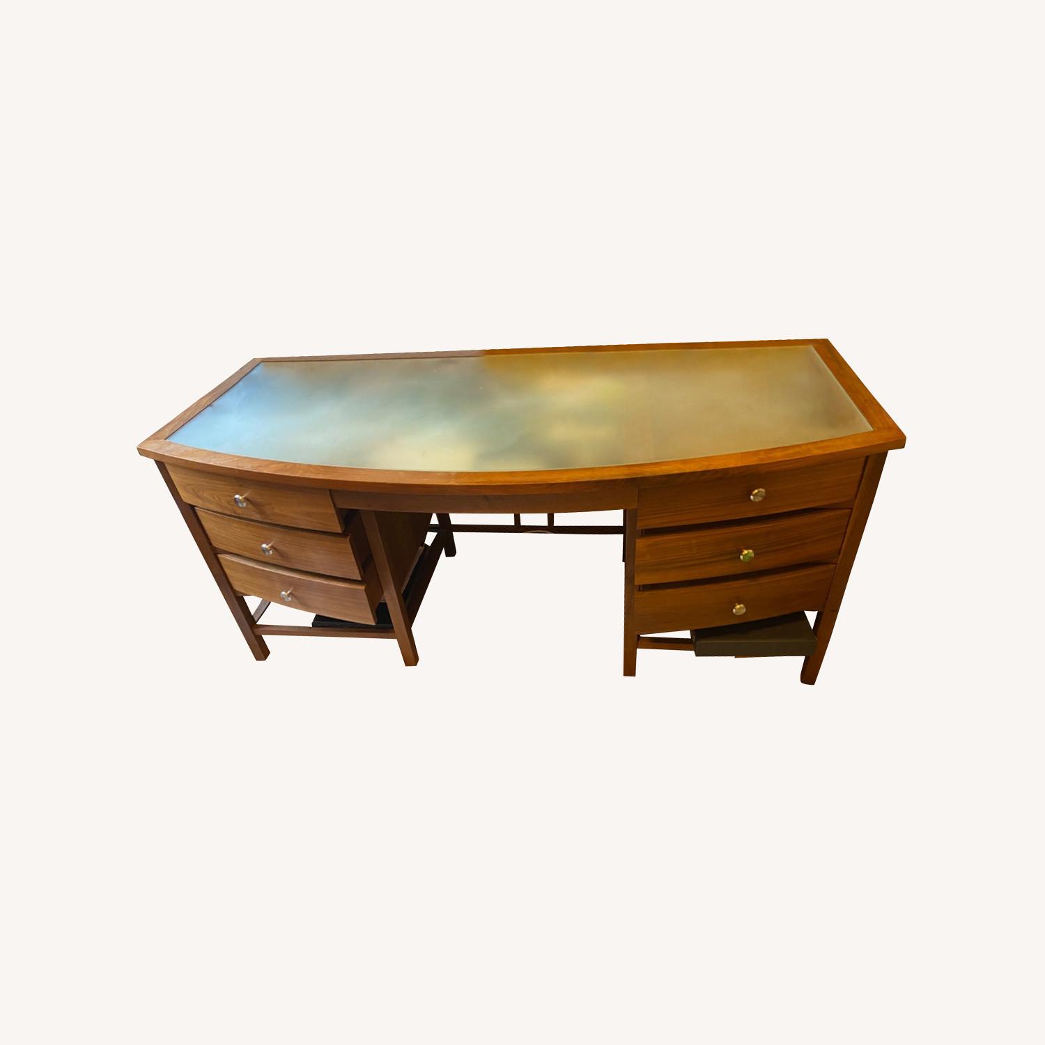 Solid Wood Frosted Glass Executive Desk - image-0