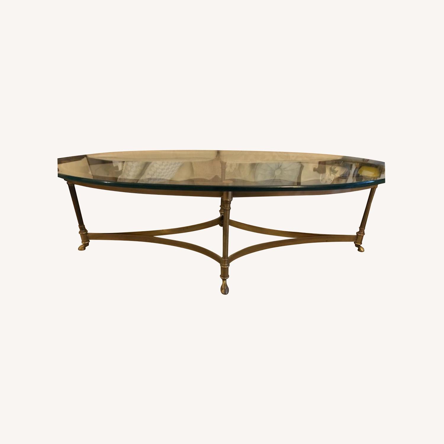 La Barge Vintage Brass and Glass Oval Coffee Table AptDeco