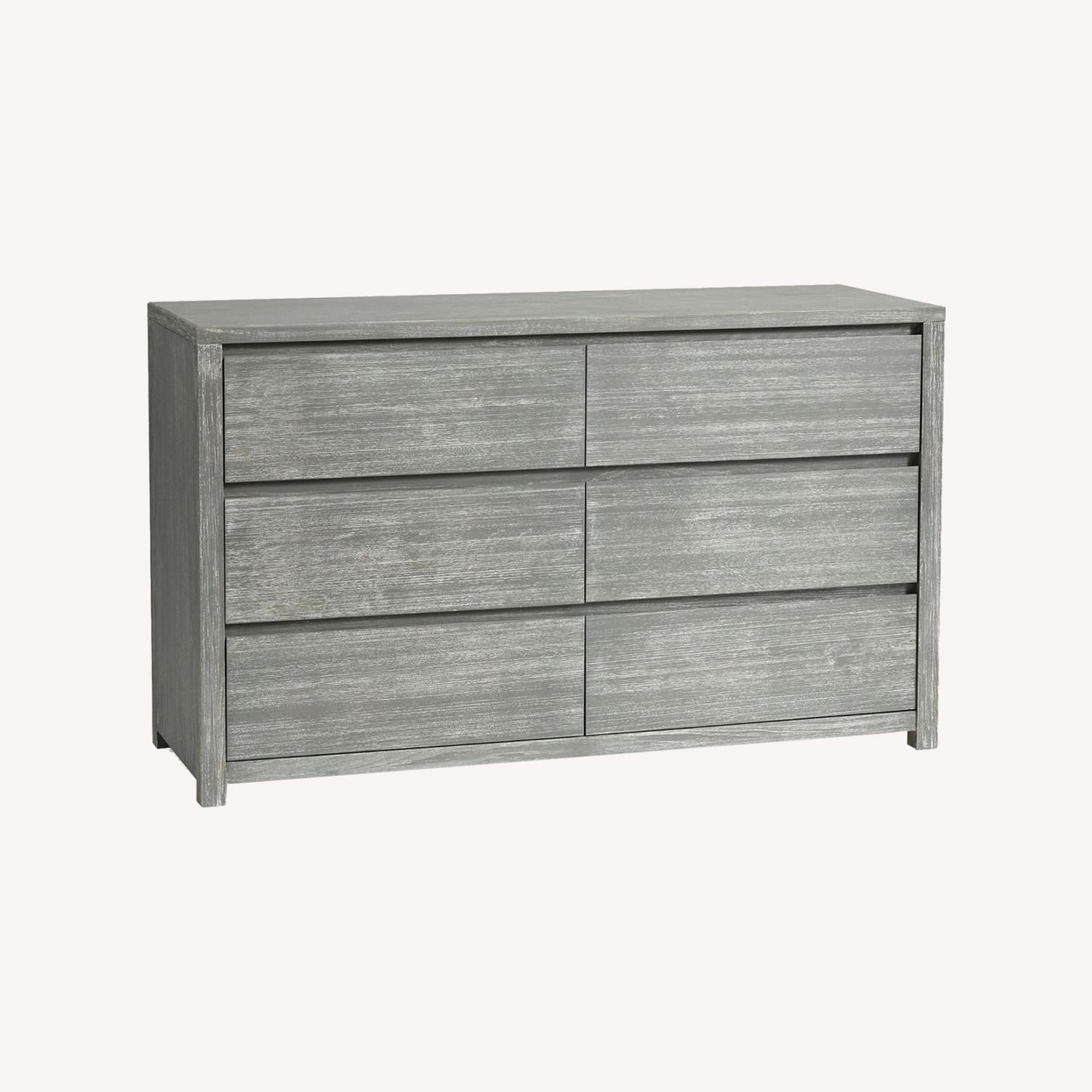 Dima 6 Drawer Wide Dresser | Pearl White Solid Wood | Acrylic Hardware