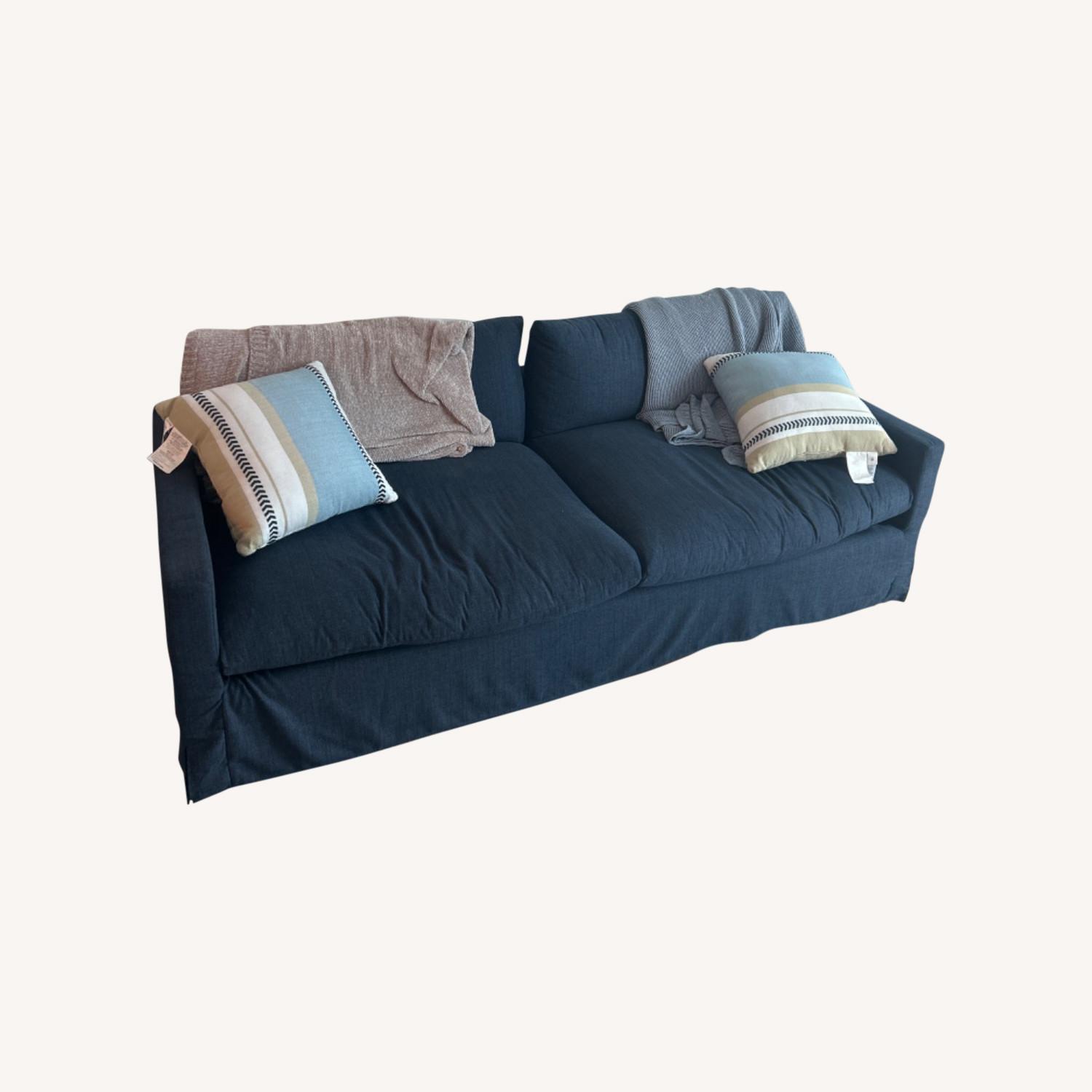 World Market Navy Blue Sofa AptDeco