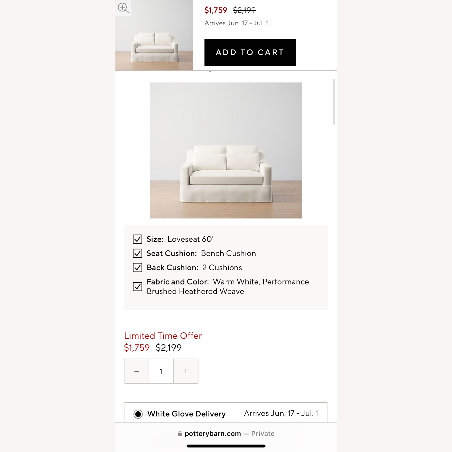 Pottery Barn York Deep Sloped Loveseat - image-2