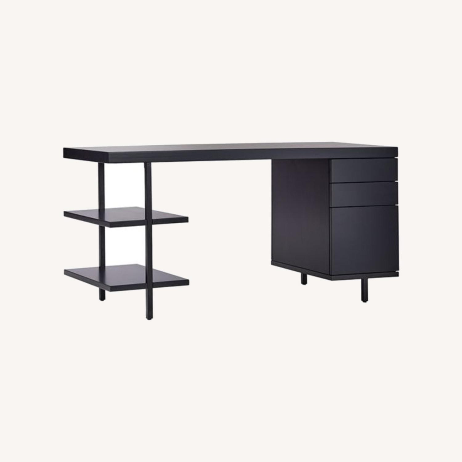 CB2 Stairway 3 Drawer Black Wood Desk w Shelves AptDeco