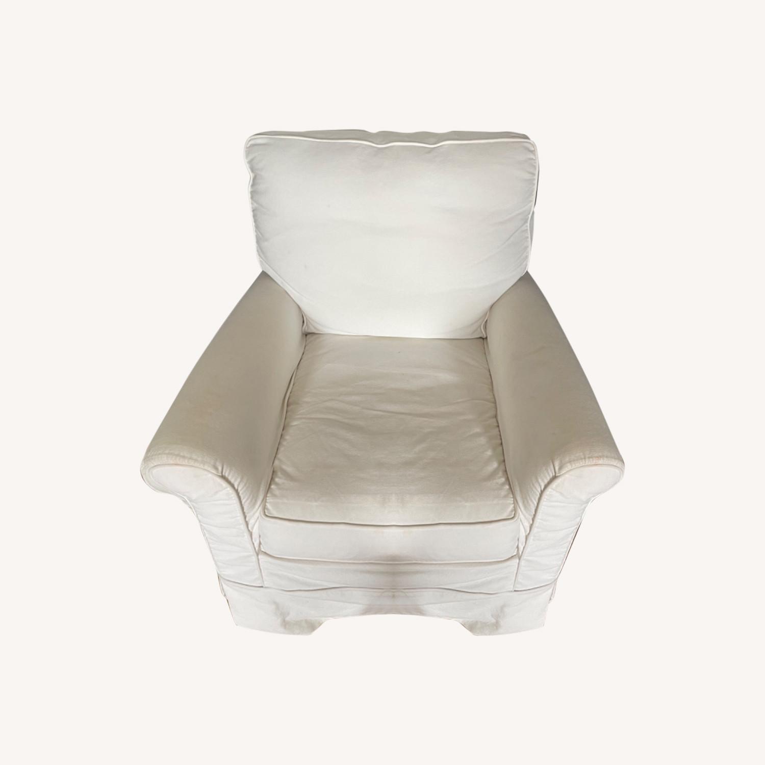 Crate & Barrel Ivory Canvas Slipcover Swivel Chair AptDeco