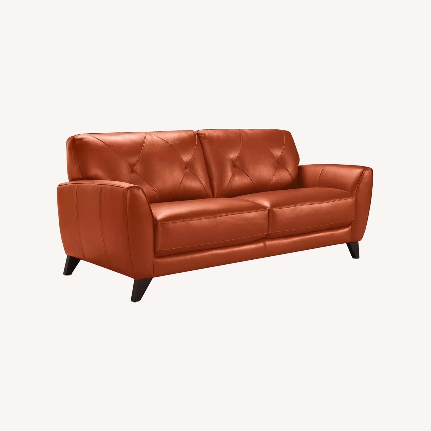 Genuine Brown Leather Couch - image-0