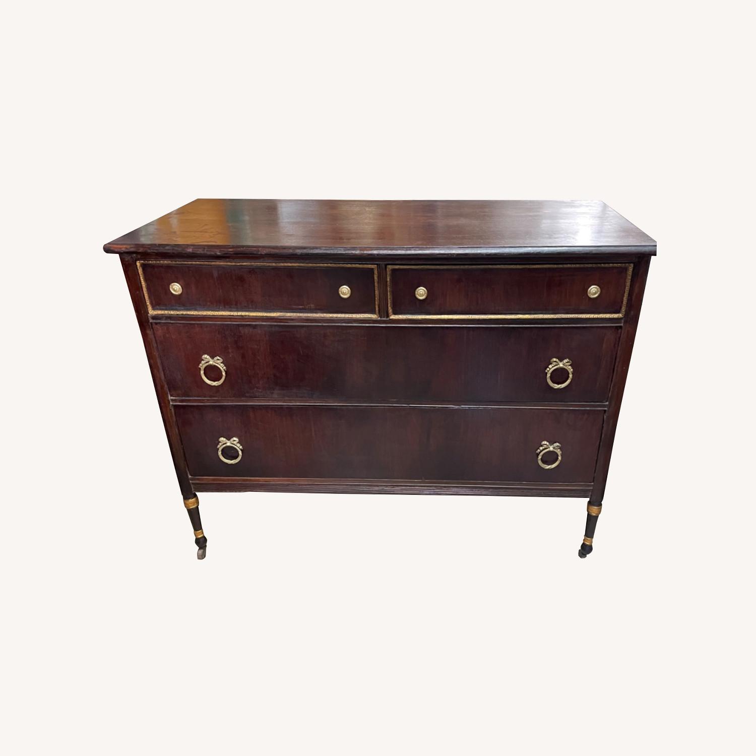 Antique 1900s Dresser With Brass Handles & Wheels - image-0