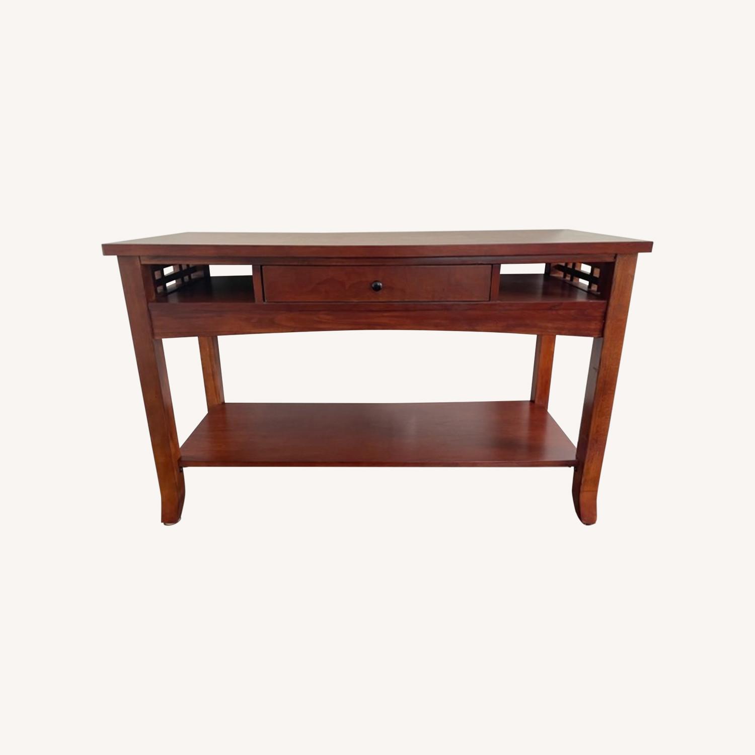 Cherry Wood Console Table with Lattice Detail - image-0