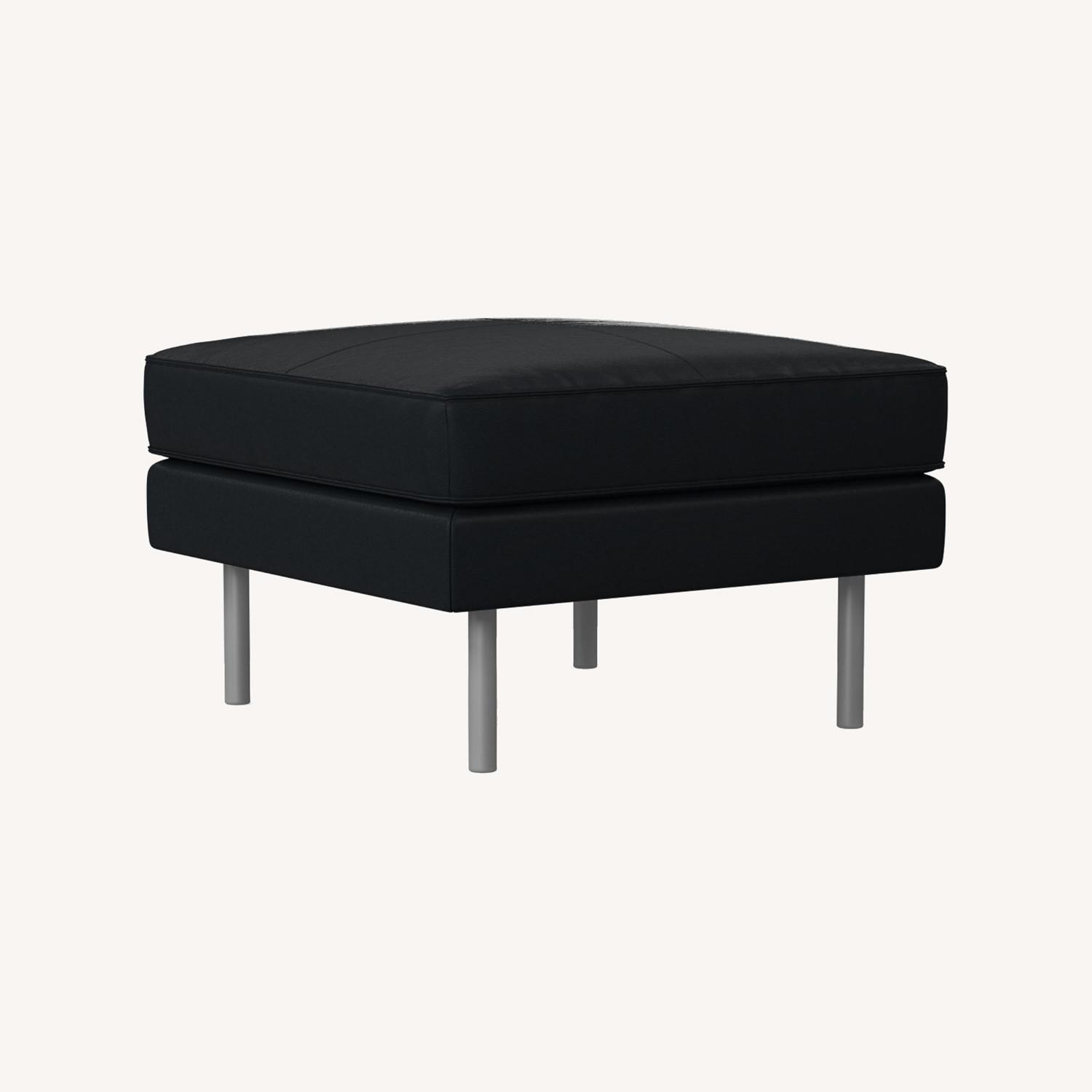 West Elm Axel Leather Ottoman, Licorice, Sierra Leather - image-0