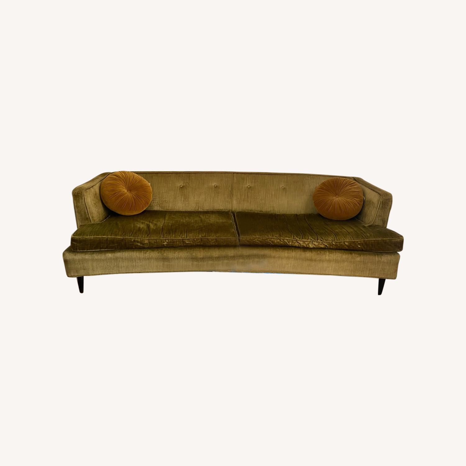 Macy's 1970s Vintage Velvet Green Sofa AptDeco