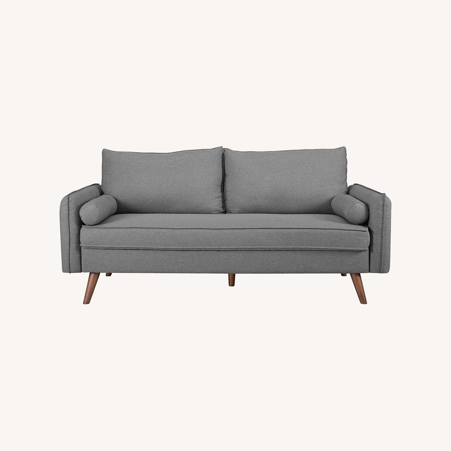 Sofa In Light Gray Upholstery With Splayed Wood Legs - image-8